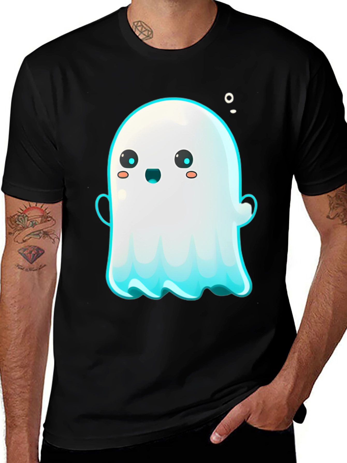 Variant 11 of Cute Ghost Graphic Tee - Black Short Sleeve Shirt