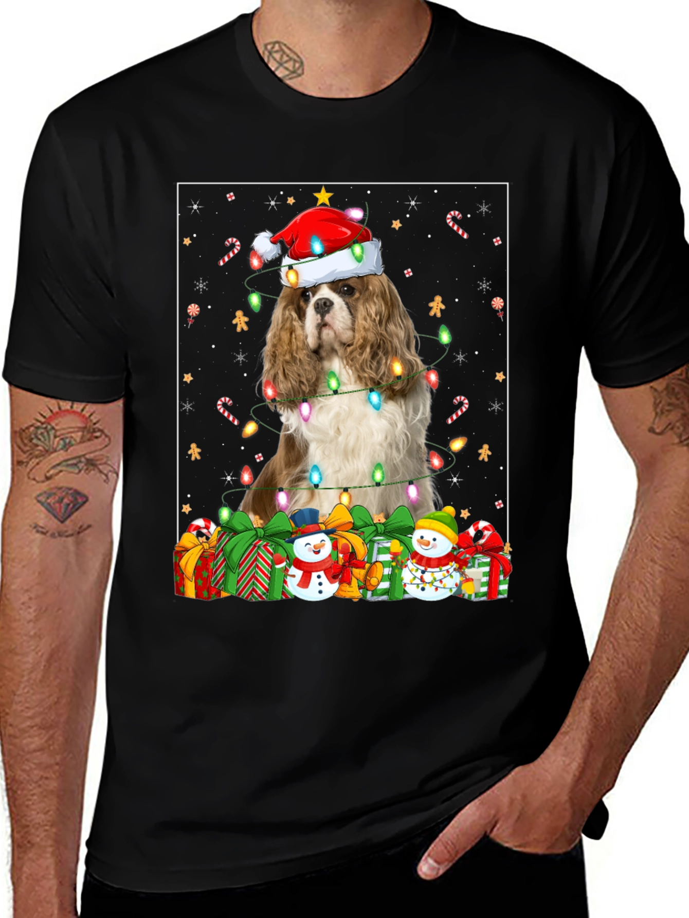Christmas Dog T-Shirt: Cavalier in Santa Hat