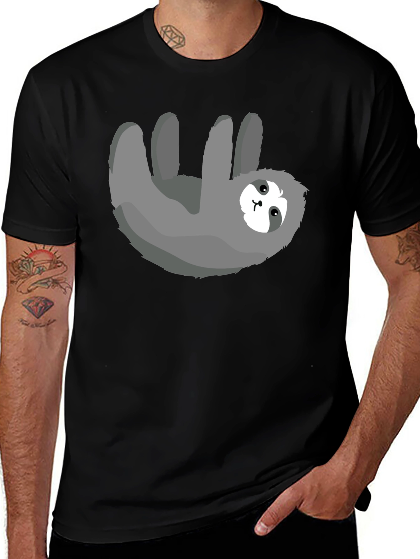Variant 23 of Cute Sloth Graphic Tee - Black