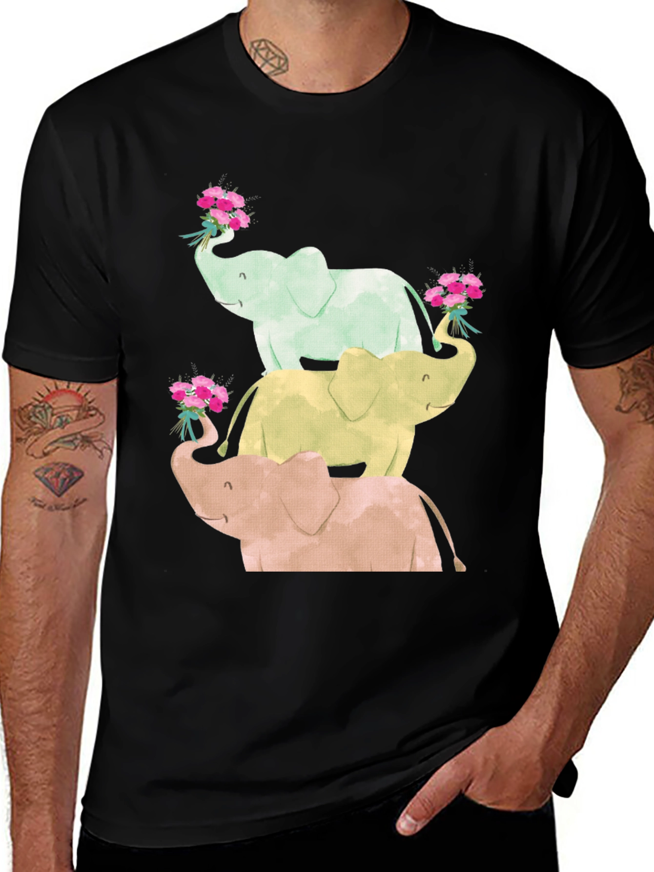 Variant 20 of Elephant Flower Bouquet Black Tee
