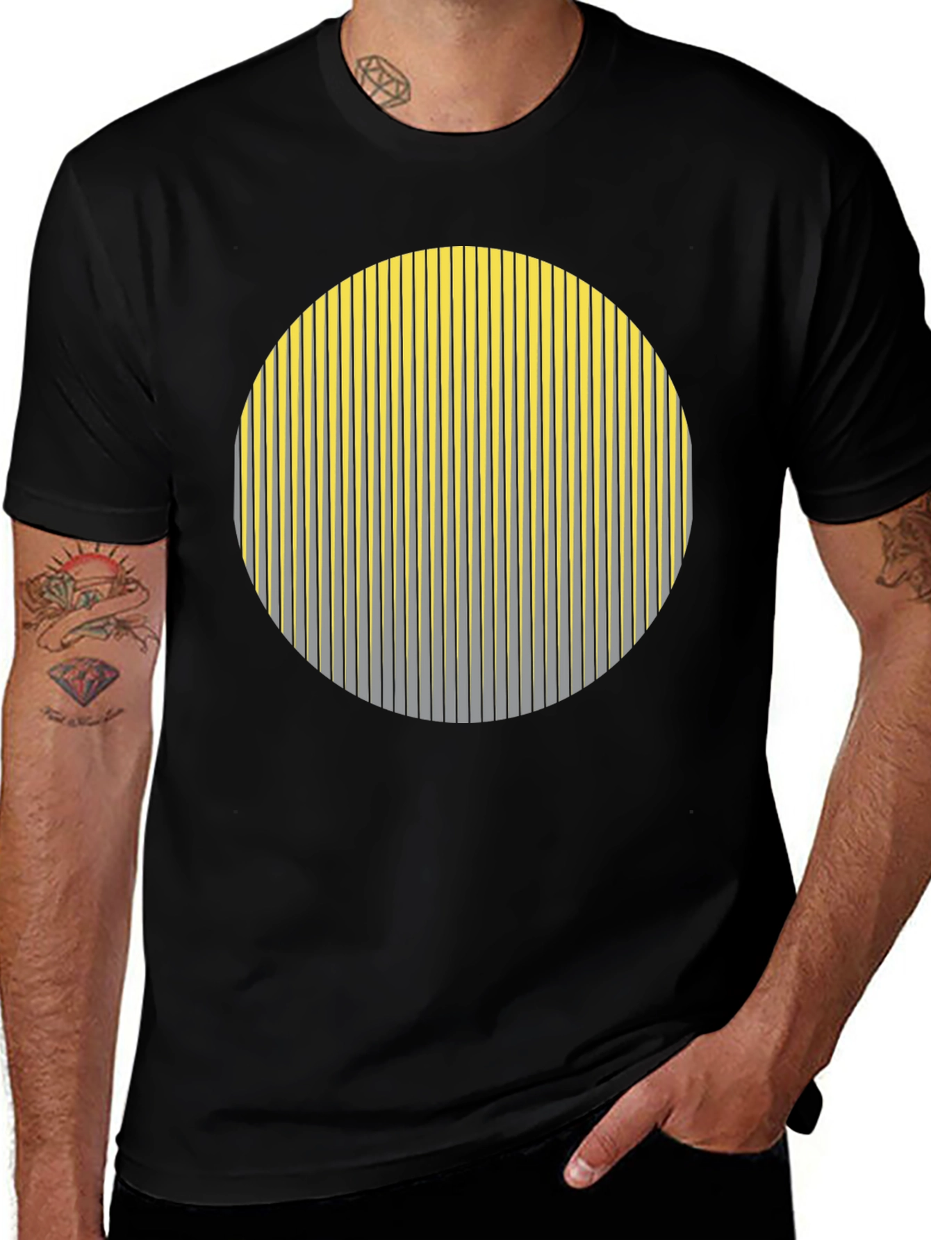 Variant 28 of Striped Circle Graphic Black T-Shirt