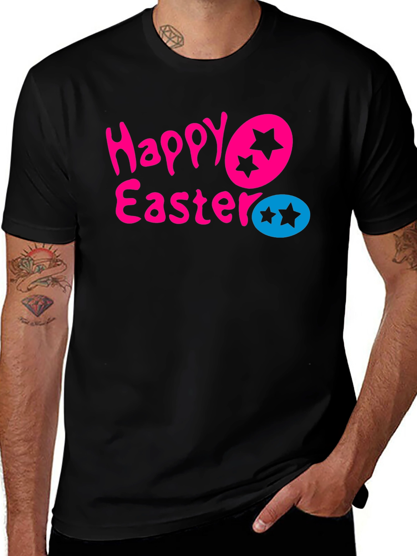 Variant 8 of Happy Easter Star Egg Graphic Tee - Black T-Shirt