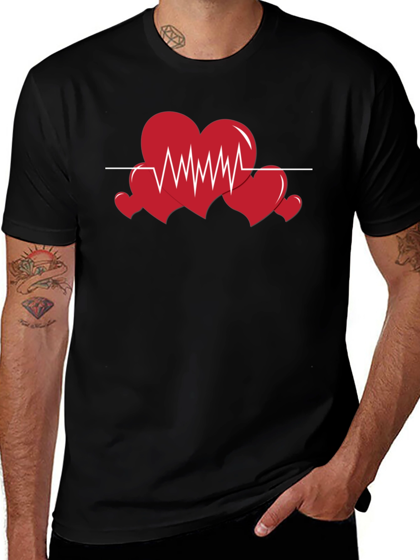 Variant 17 of Heartbeat Love Graphic T-Shirt - Black Cotton Tee