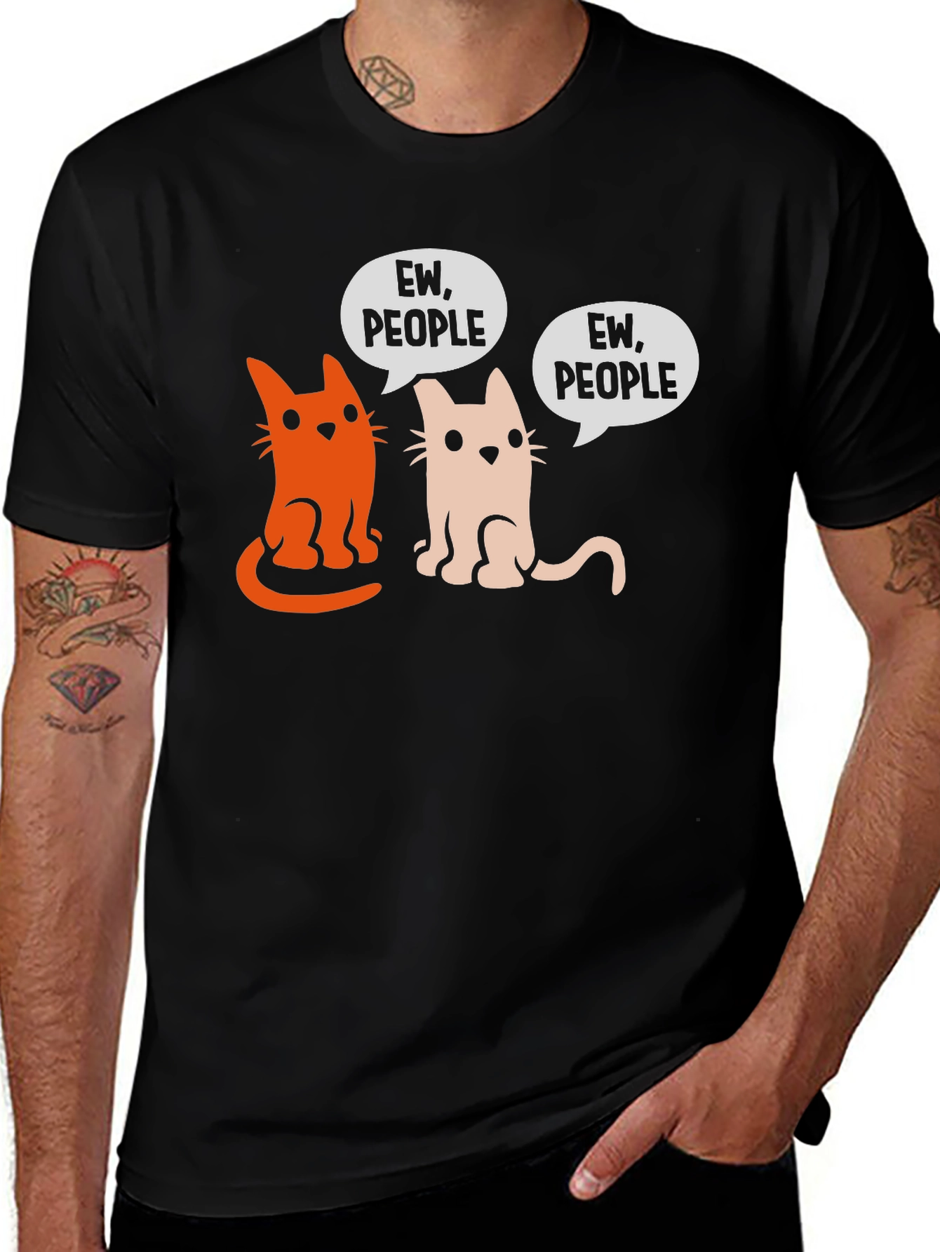 Ew, People! Funny Cat Graphic Tee - Black
