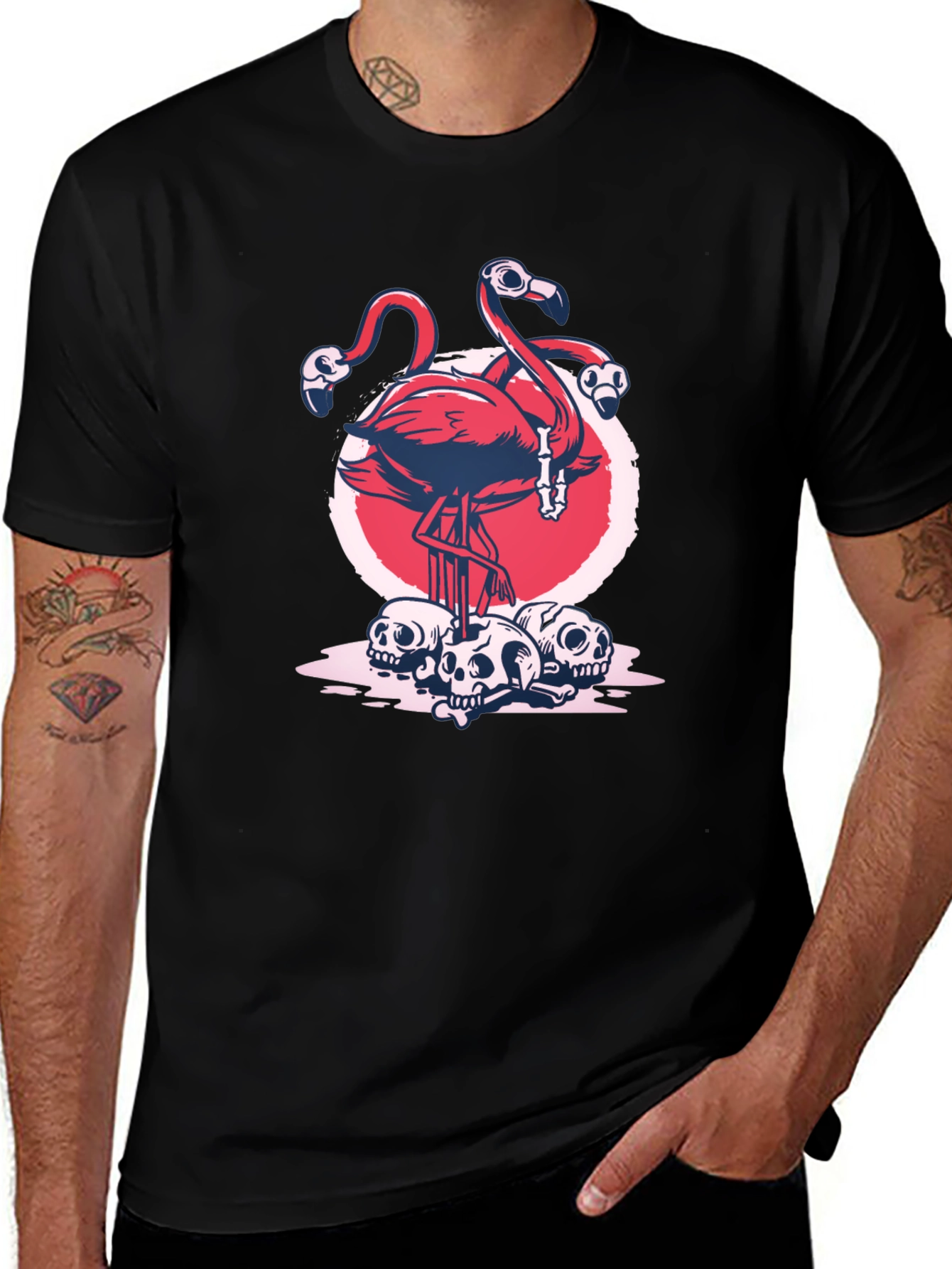 Variant 16 of Flamingo & Skulls Graphic Tee - Dark Humor Style