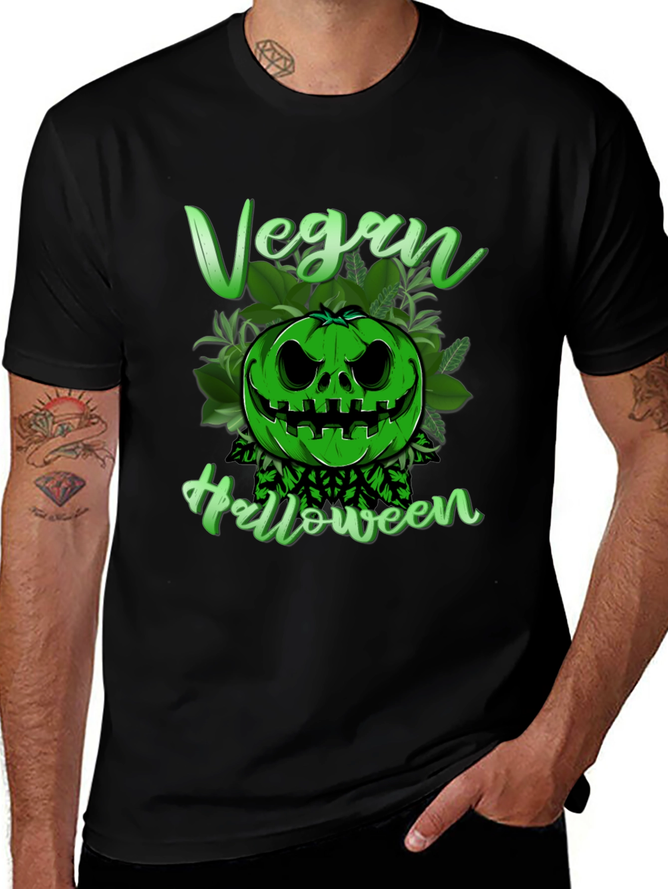 Variant 13 of Vegan Halloween T-Shirt - Green Pumpkin Graphic Tee