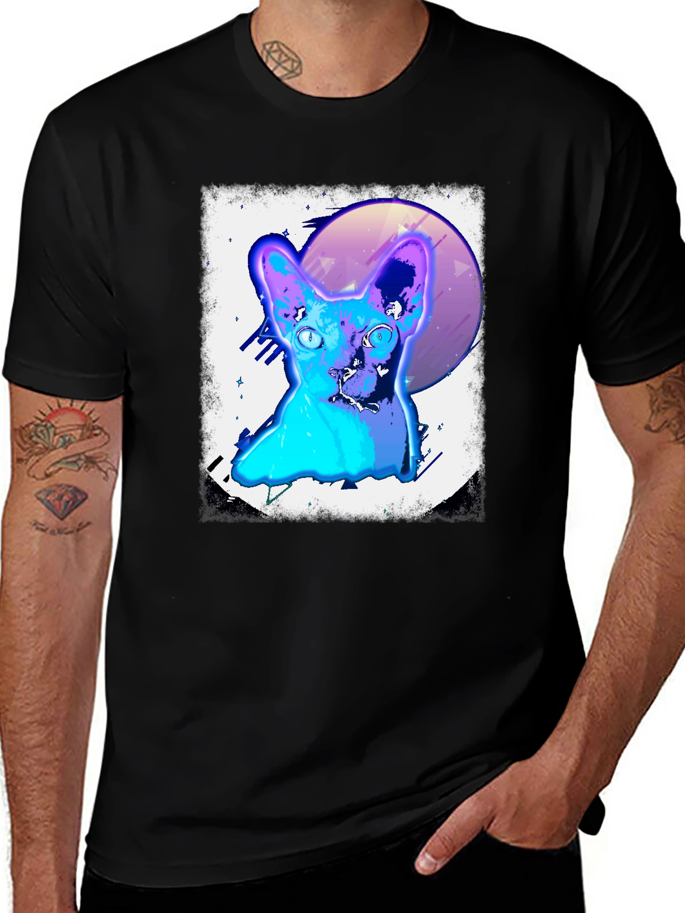 Variant 6 of Cyberpunk Cat Graphic T-Shirt - Black