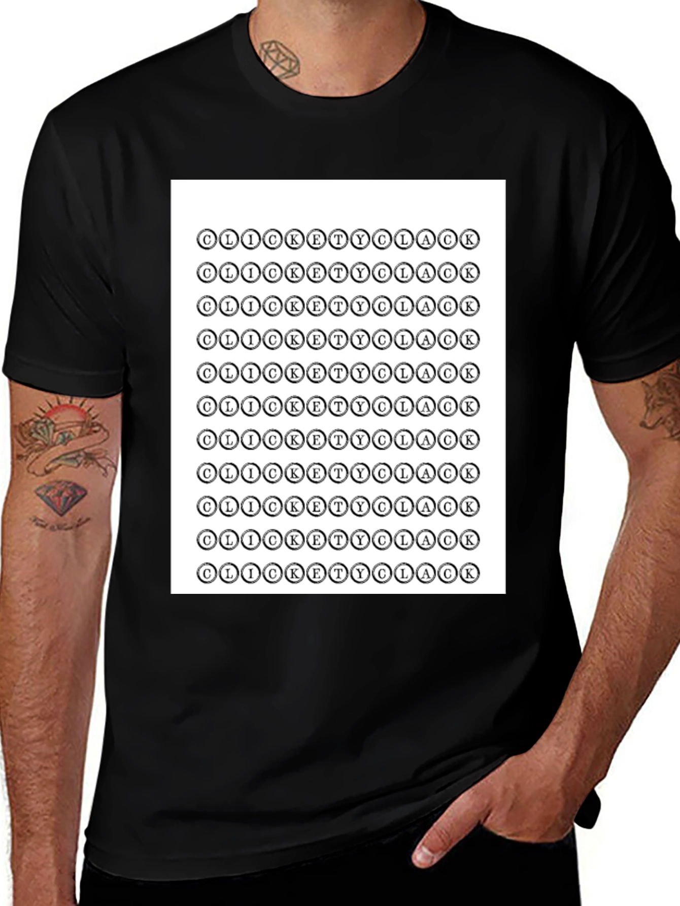 Variant 12 of Clickety Clack Typography Black T-Shirt