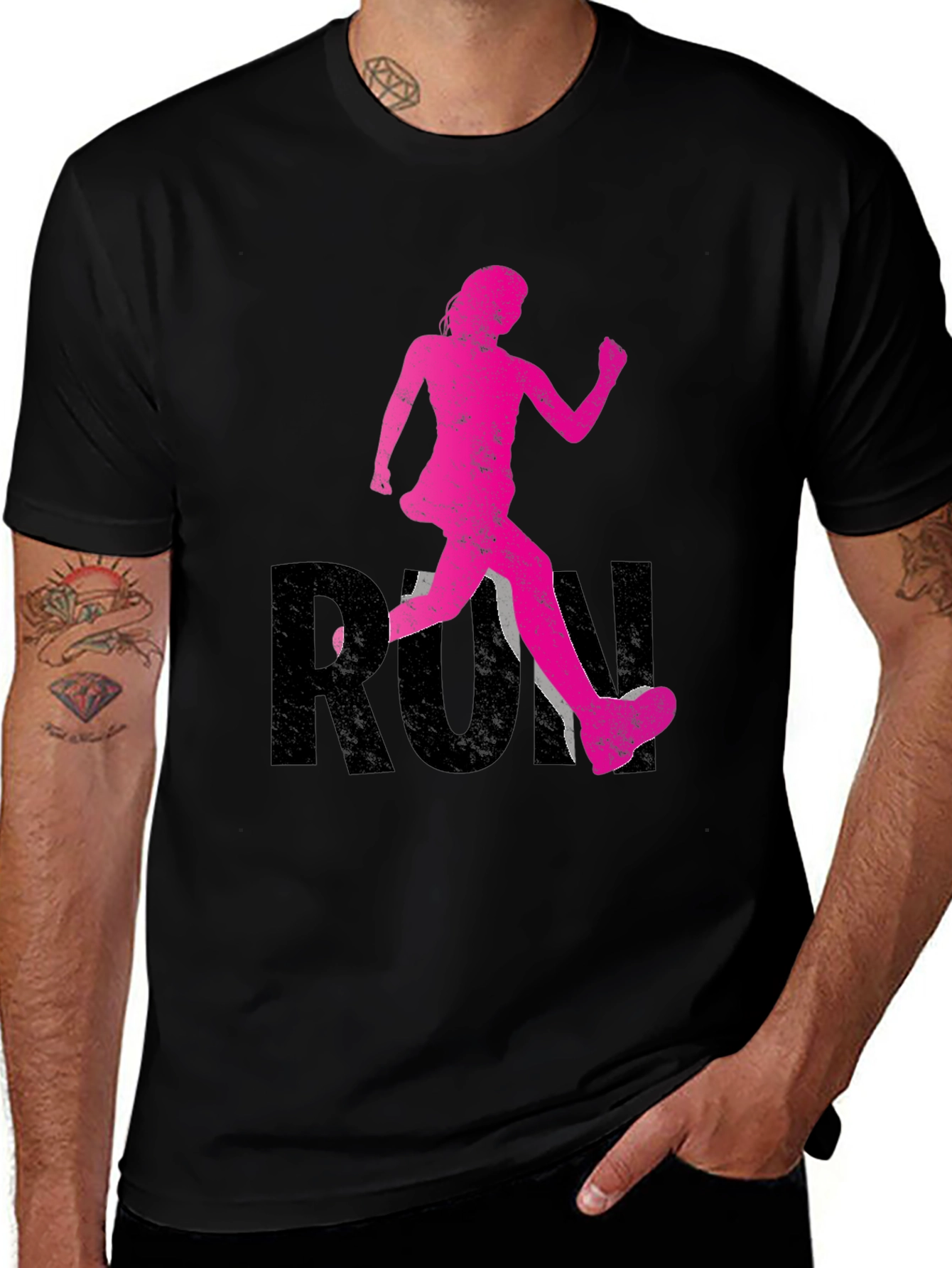 Run Graphic Tee - Pink Runner on Black
