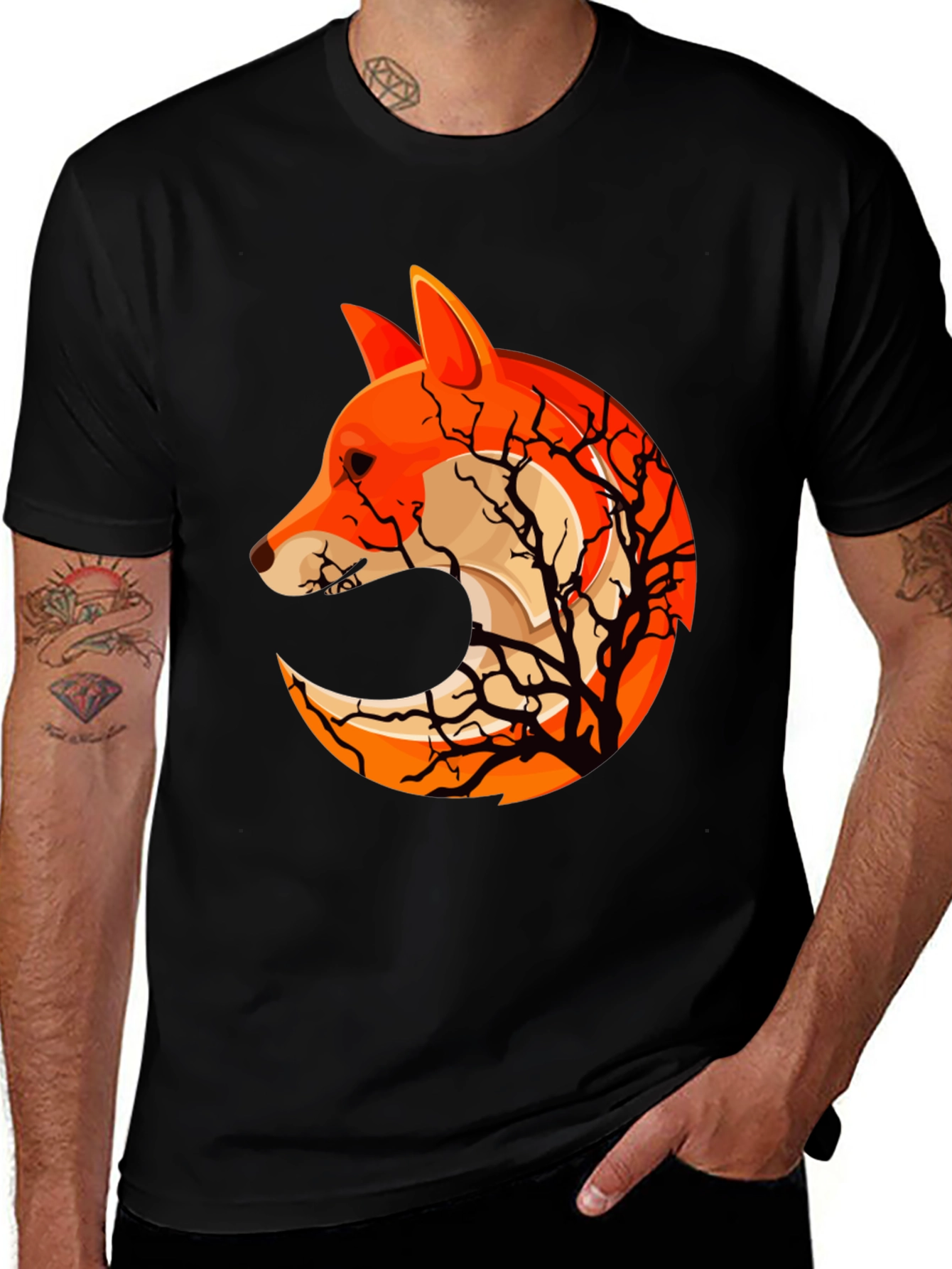 Variant 25 of Fox & Tree Graphic T-Shirt - Stylish Crew Neck Tee