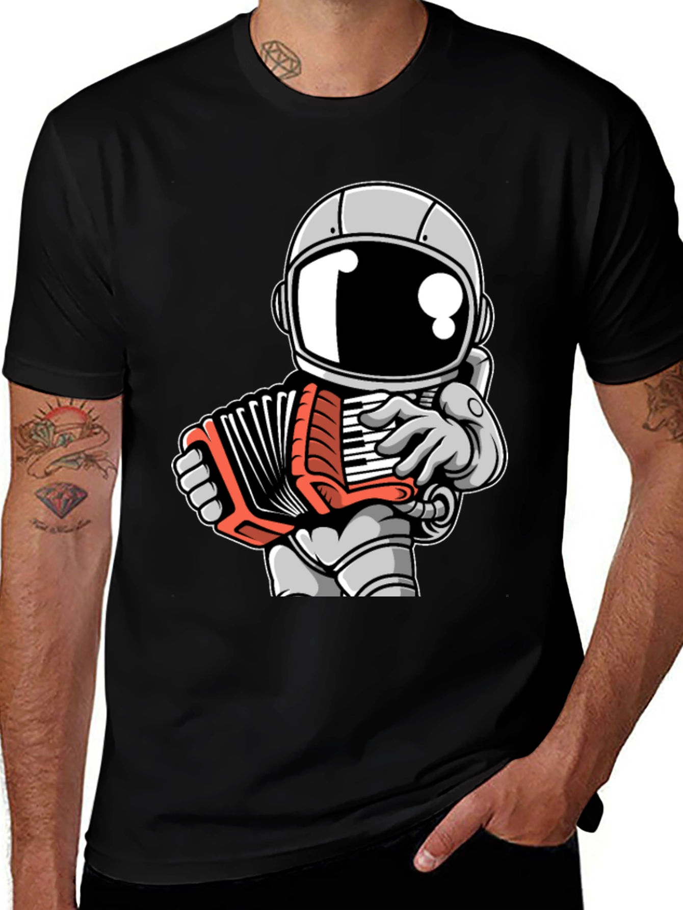 Variant 19 of Astronaut Accordion T-Shirt - Space Music Tee
