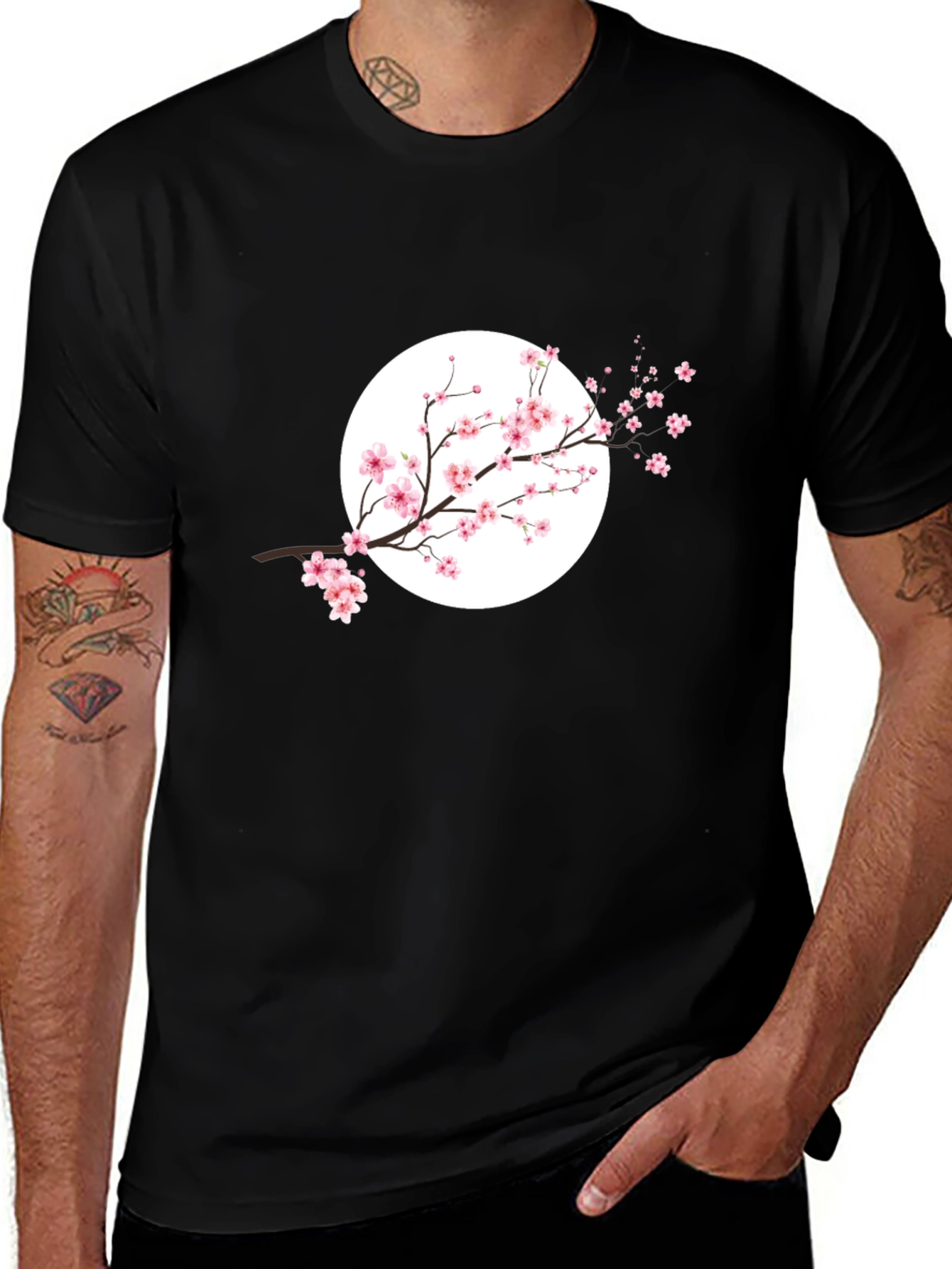 Variant 21 of Black T-Shirt with Cherry Blossom Design