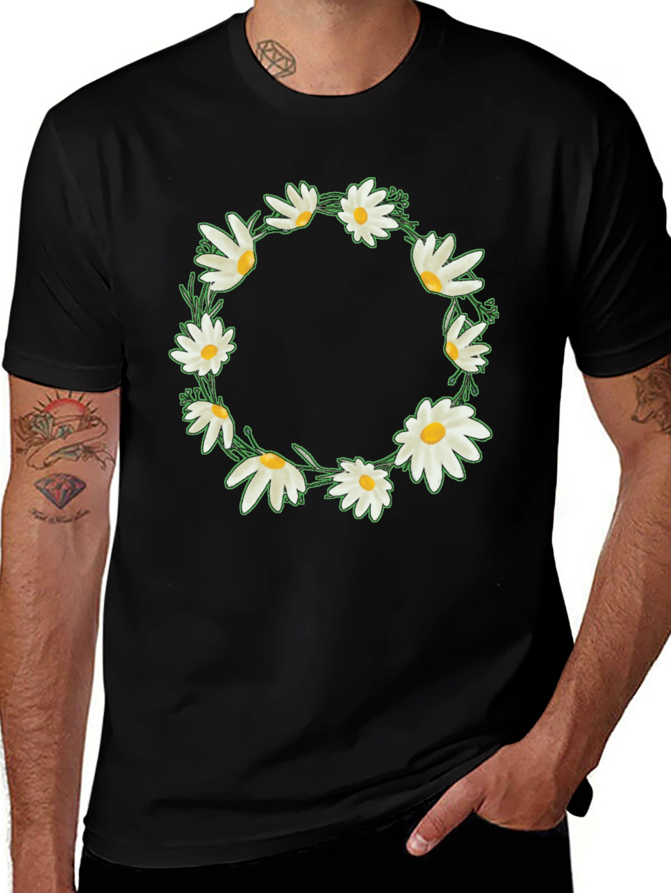 Variant 8 of Daisy Wreath Graphic Tee - Black Unisex T-Shirt