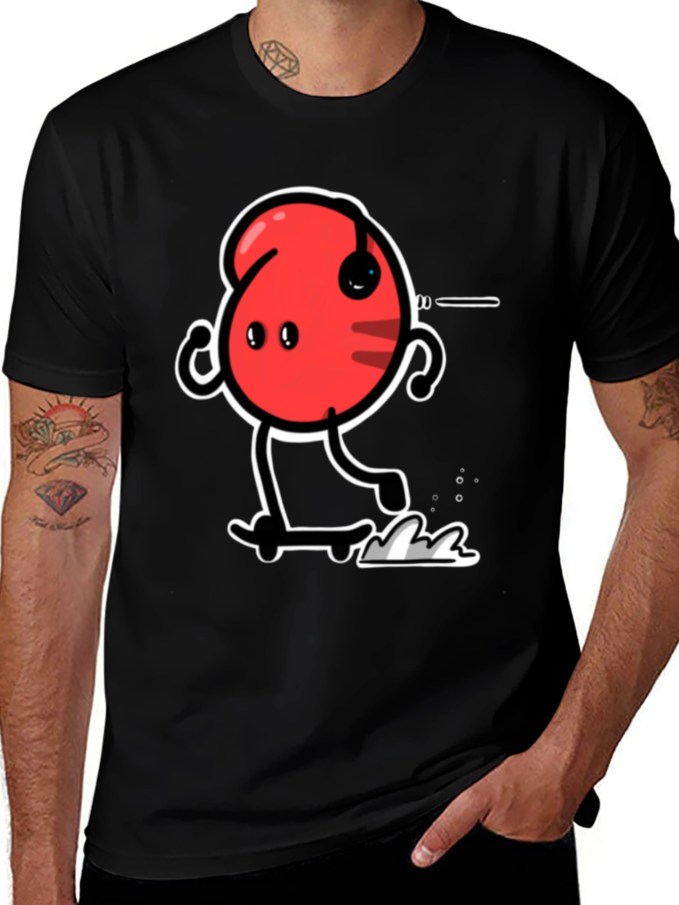 Variant 12 of Skateboarding Bean Graphic Tee - Cool Cartoon Design