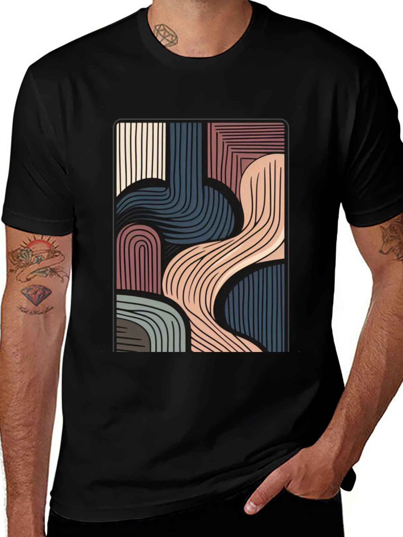Variant 6 of Abstract Lines Graphic Black T-Shirt