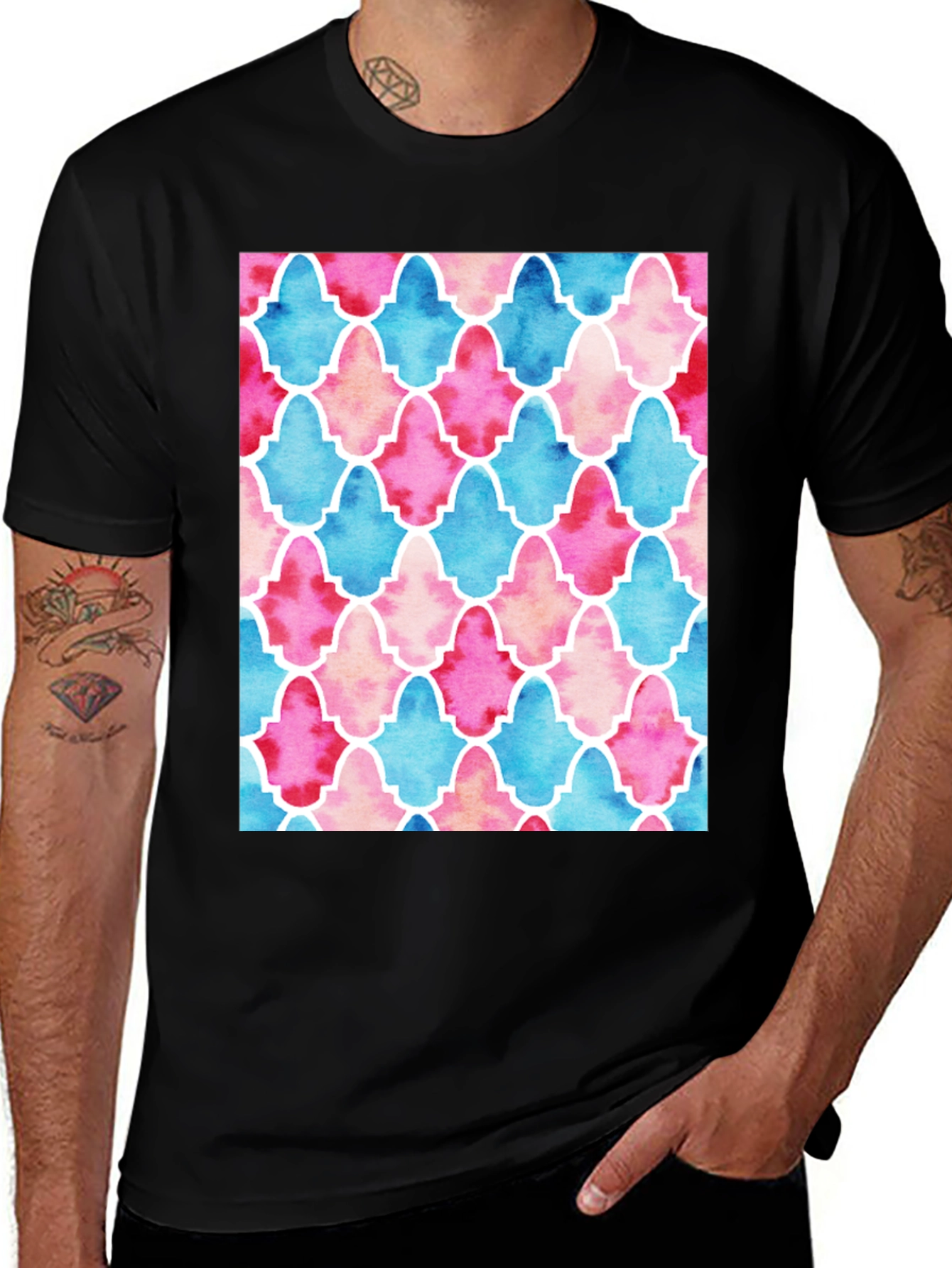 Variant 27 of Watercolor Tile Pattern Men's Black T-Shirt