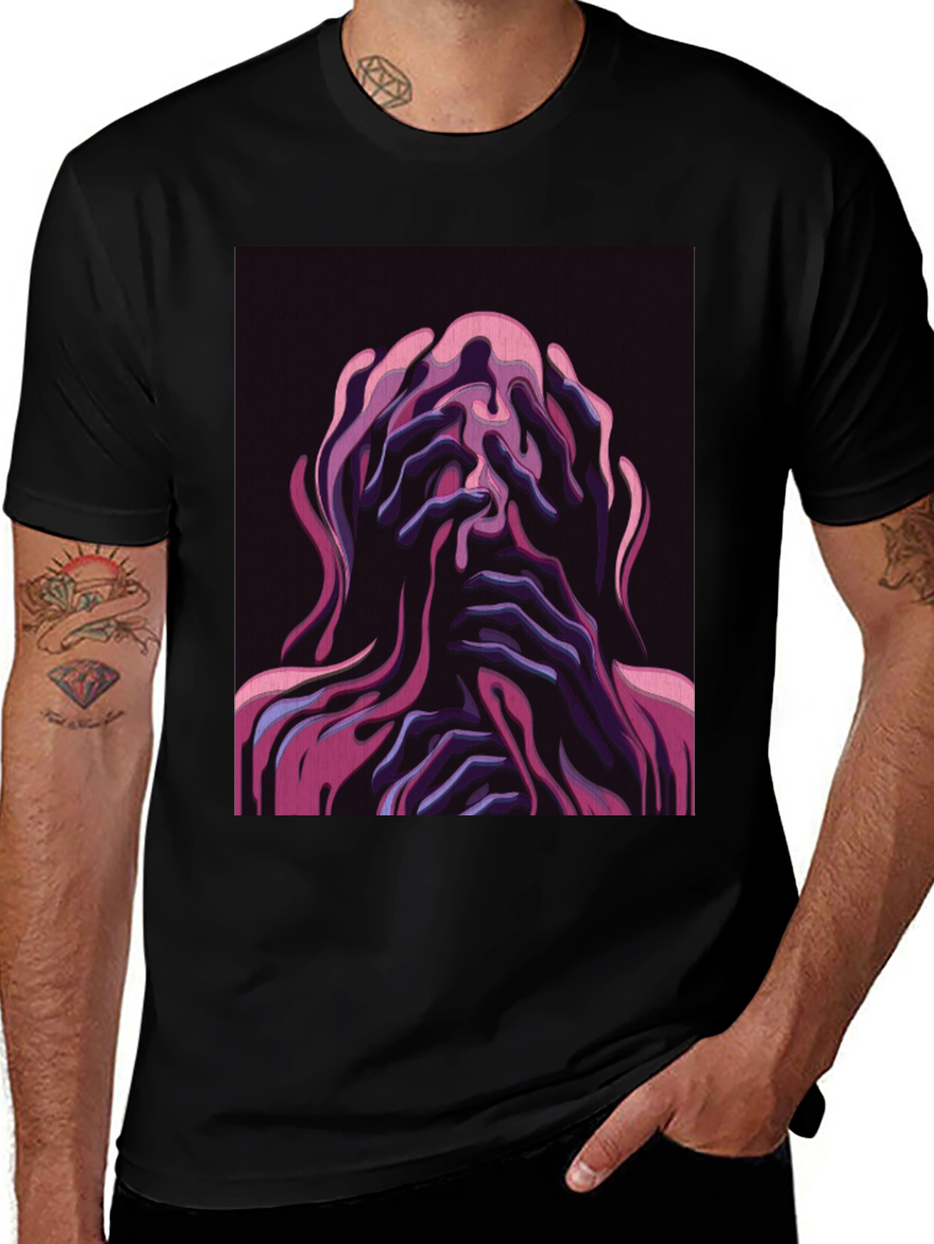 Black Distorted Psychedelic Graphic Tee - Stylish Unisex T-Shirt main image