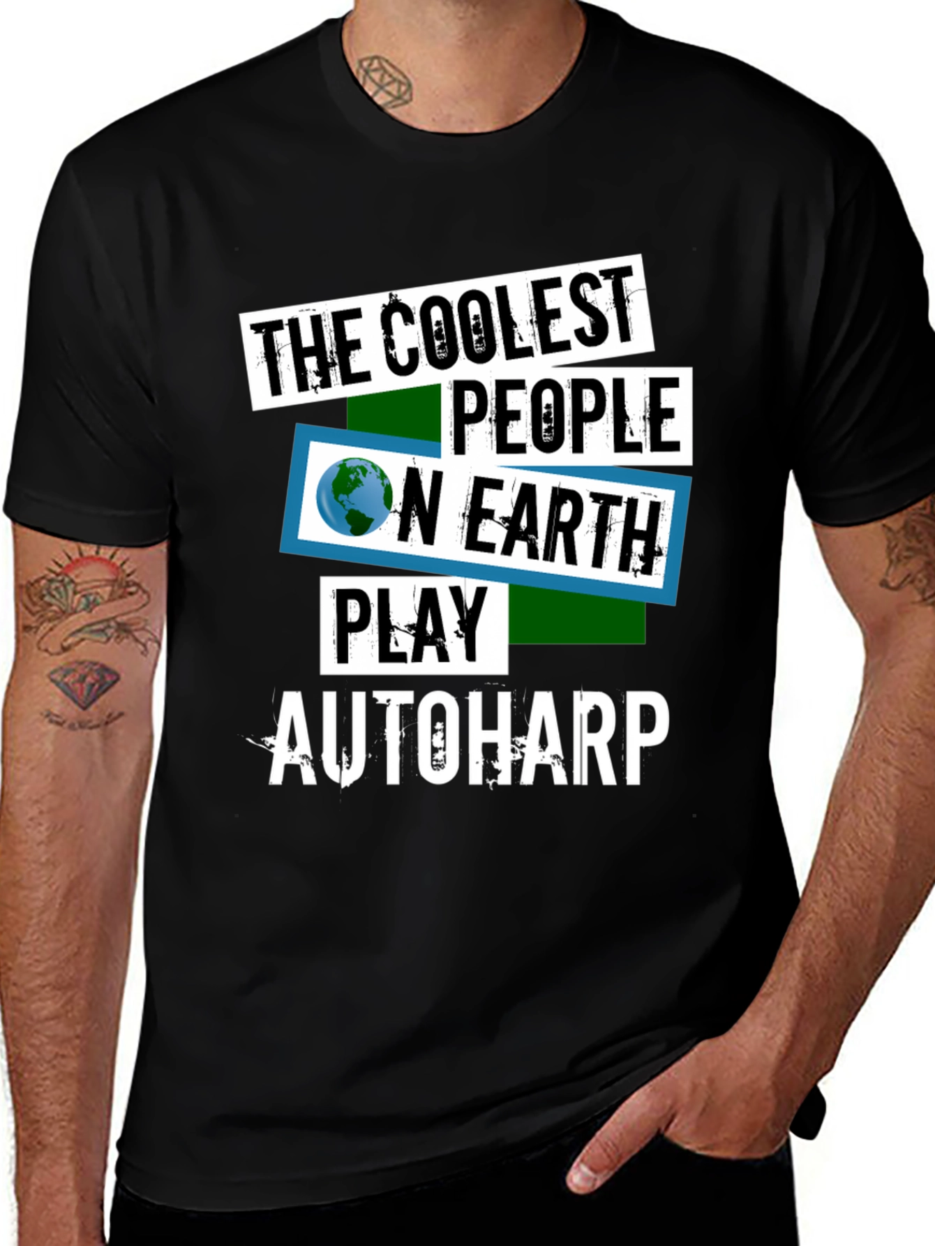 Black Coolest People Autoharp Player T-Shirt main image