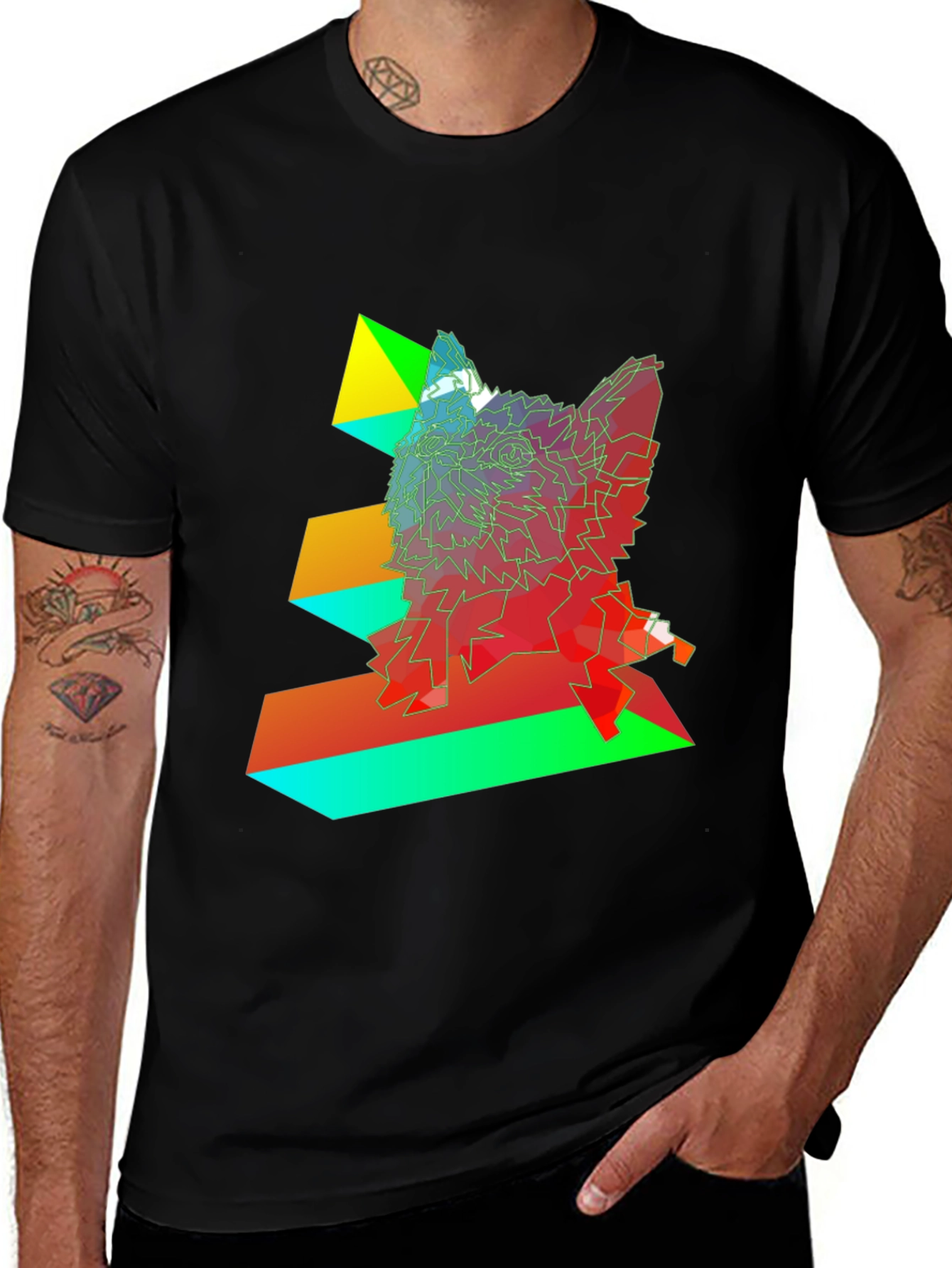 Variant 21 of Geometric Wolf Graphic Black T-Shirt