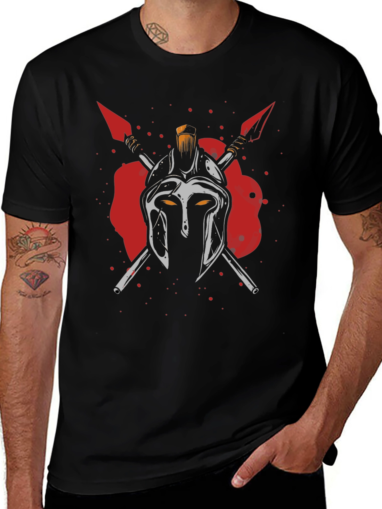 Variant 24 of Spartan Helmet Graphic Print Black T-Shirt