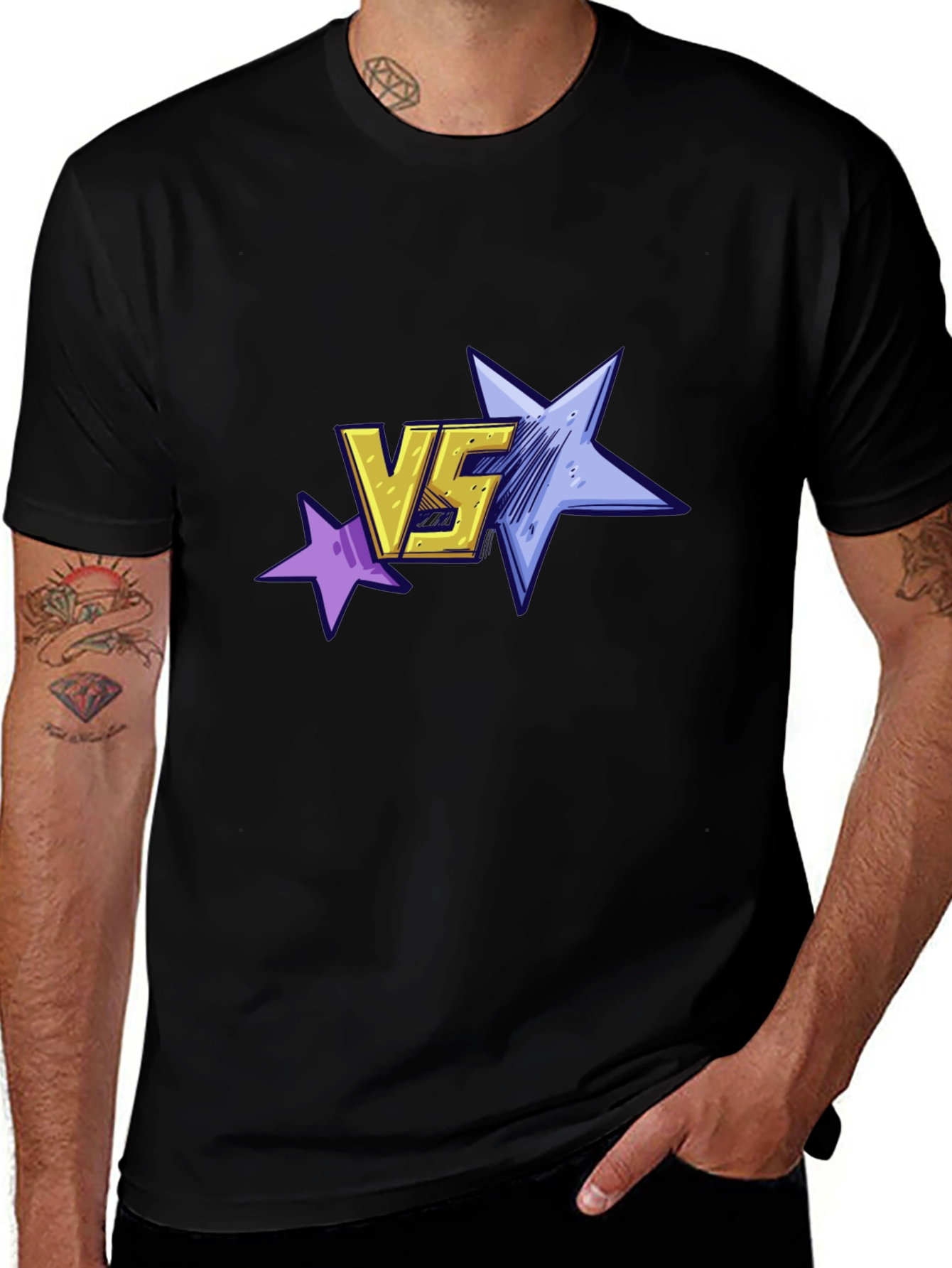 Variant 8 of Versus Stars Graphic Tee - Black Cotton T-Shirt