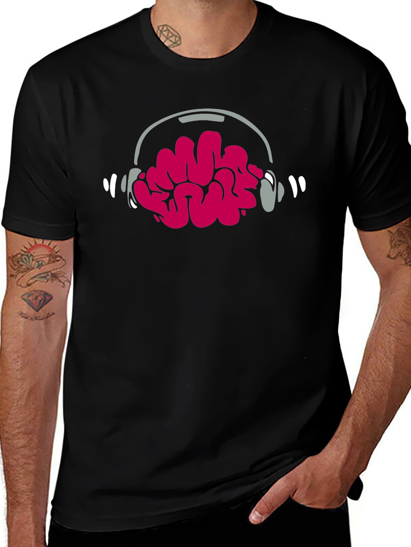 Variant 23 of Brain With Headphones Black T-Shirt