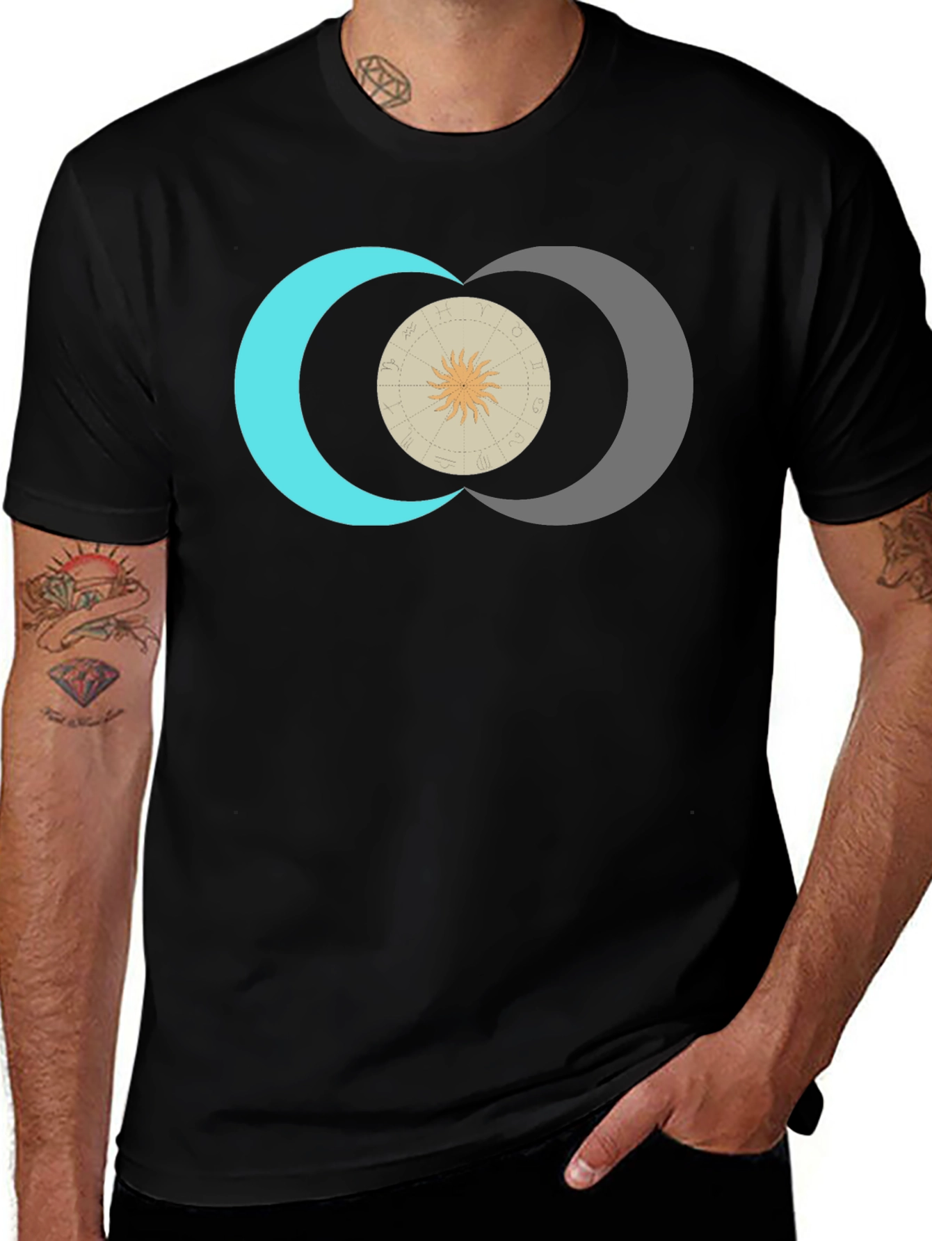 Variant 2 of Celestial Sun & Moon Graphic Tee - Black