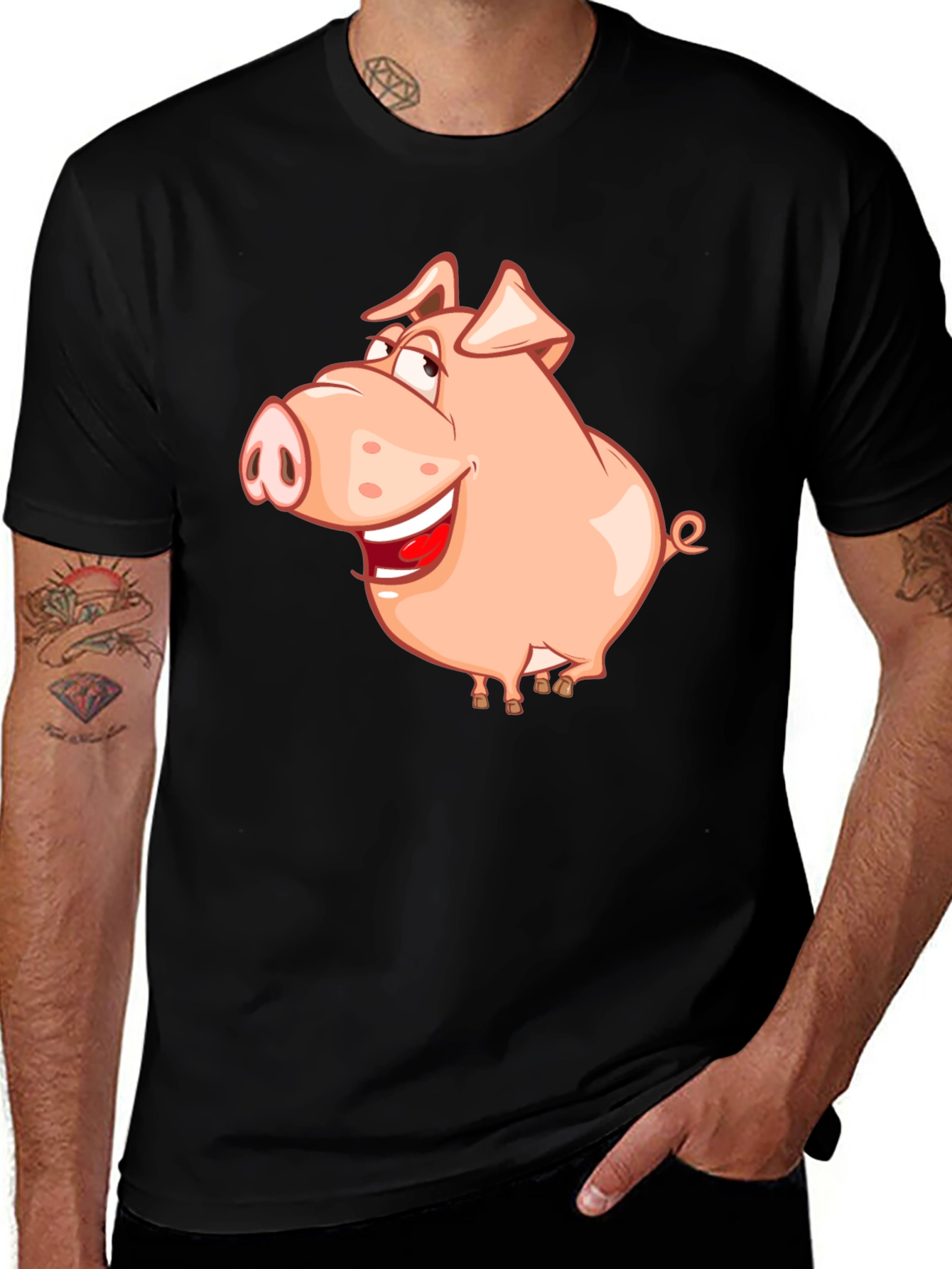 Variant 19 of Funny Pig Graphic Black T-Shirt