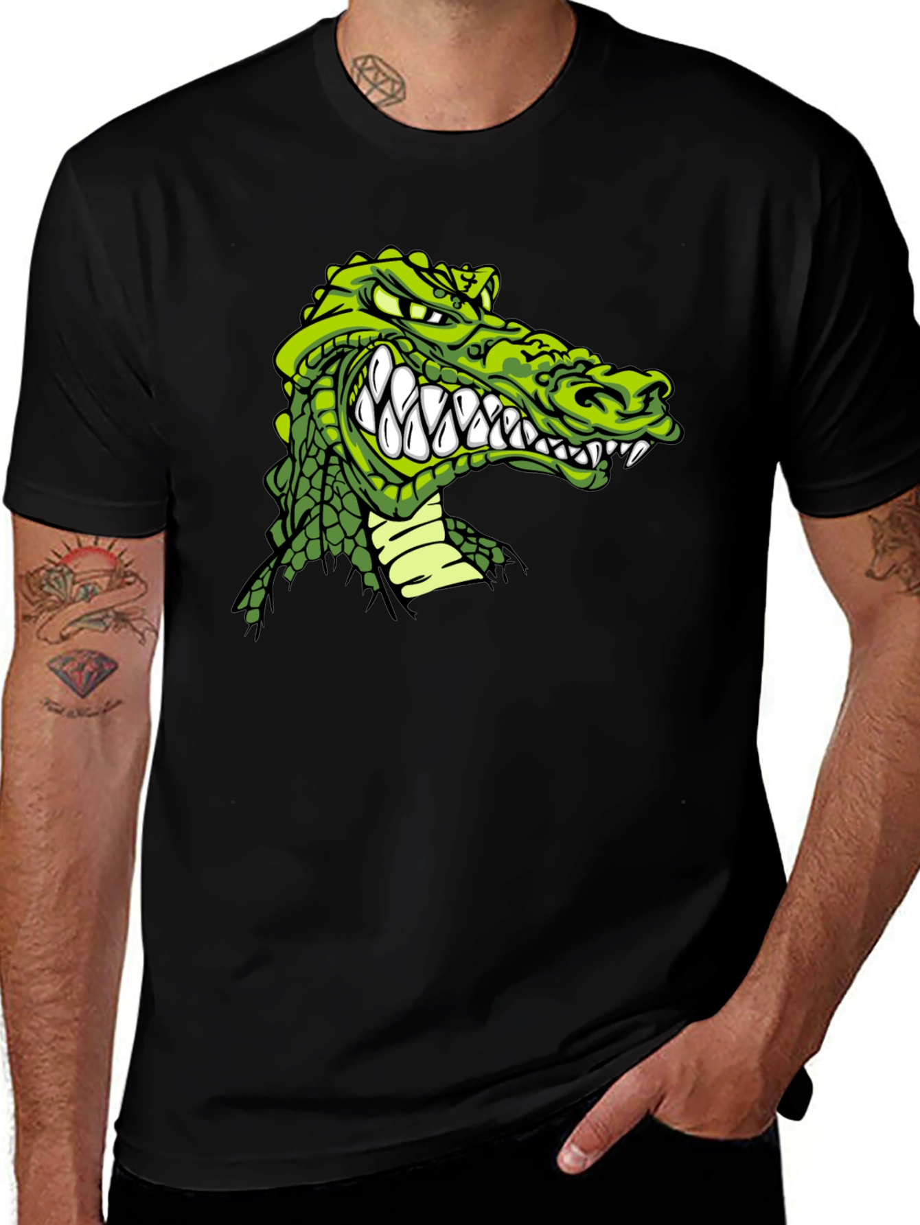Variant 8 of Crocodile Graphic Print Black T-Shirt