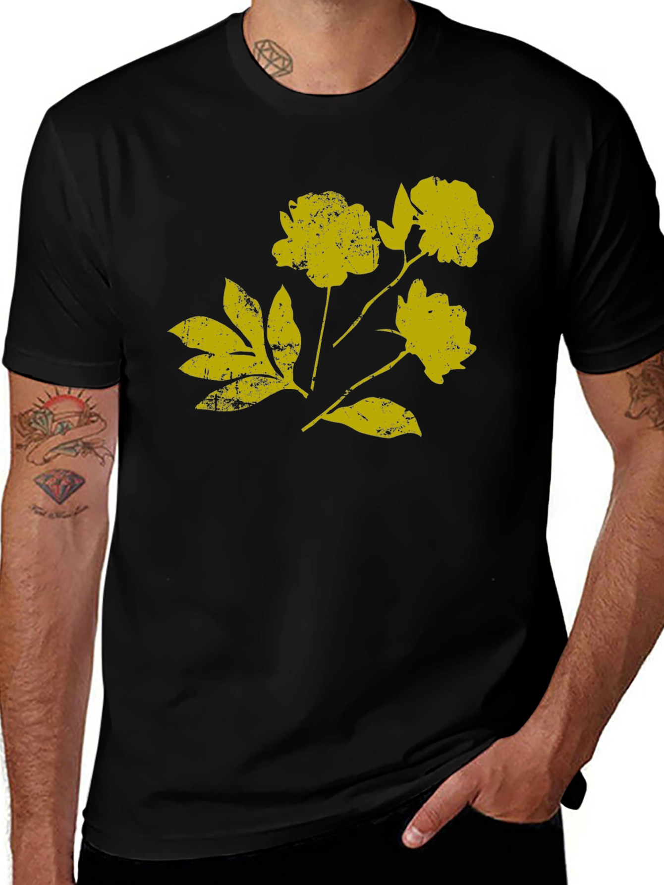 Variant 18 of Black T-Shirt with Distressed Floral Graphic