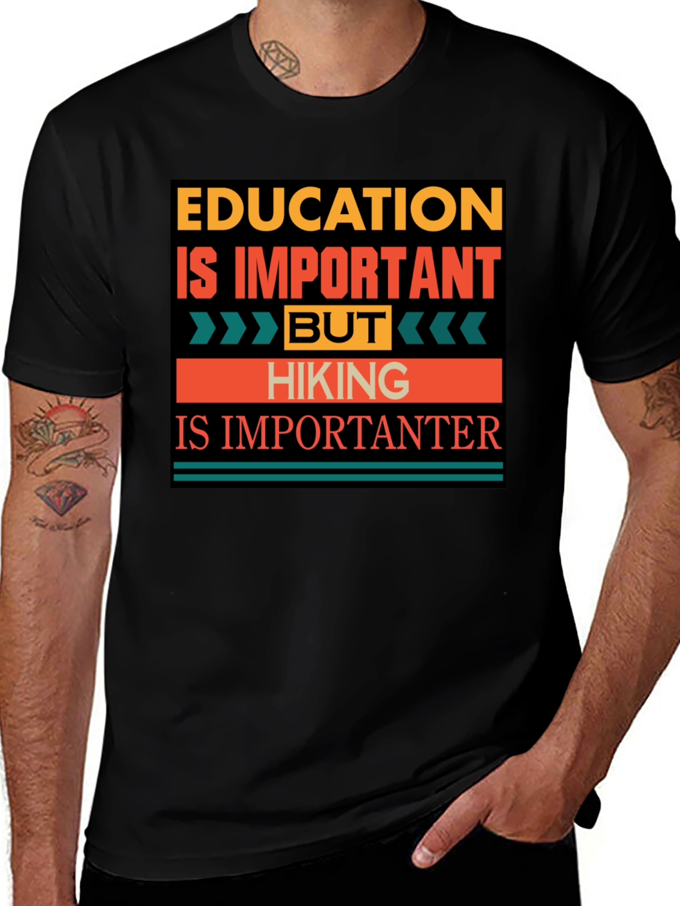Variant 26 of Education vs. Hiking Graphic Tee - Hiking is Importanter!