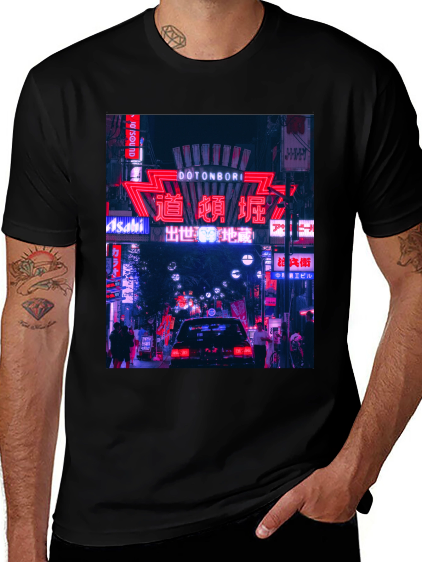 Dotonbori Japan Neon T-Shirt - Black