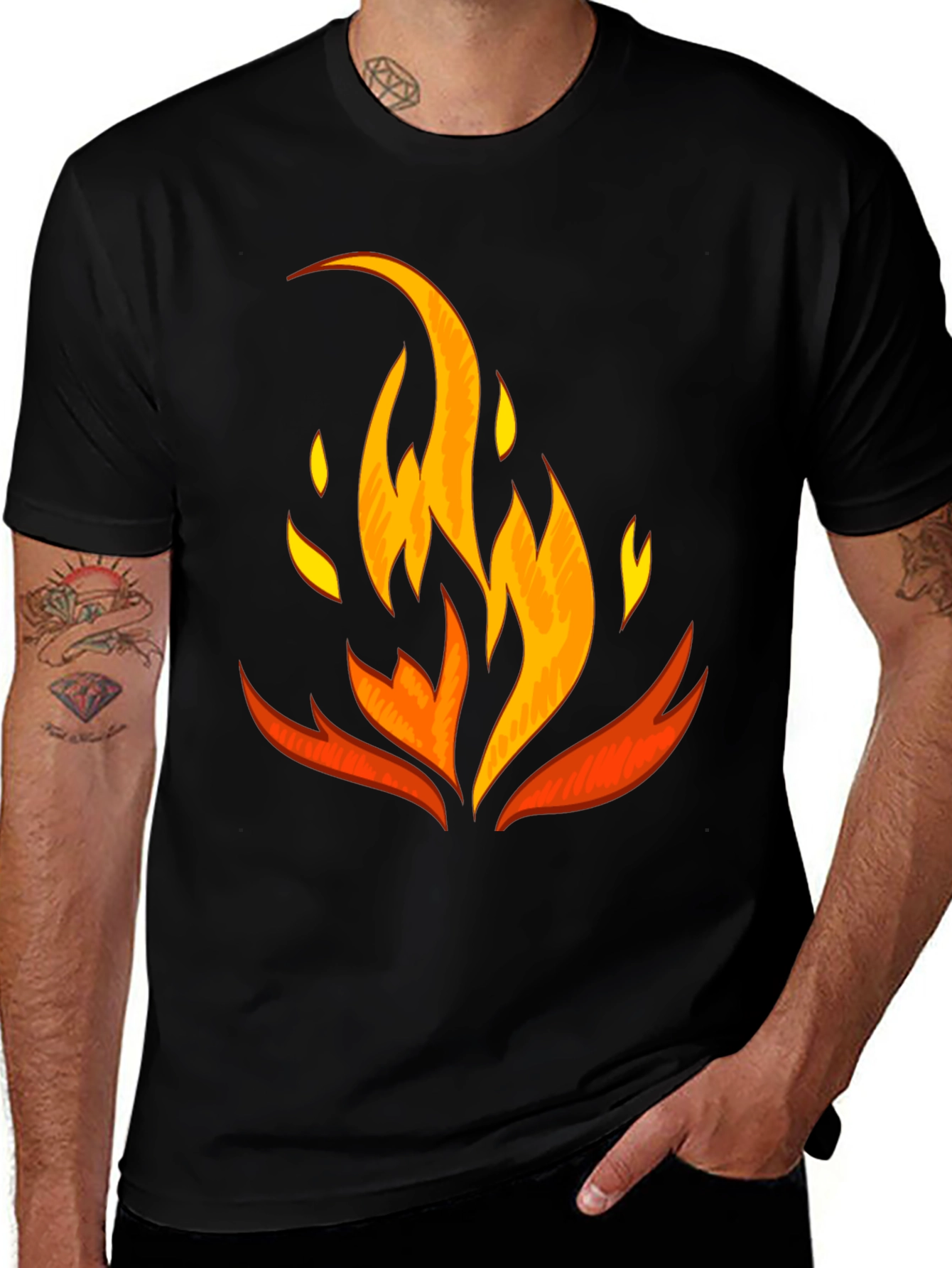 Variant 15 of Fiery Graphic Tee - Bold Black Cotton T-Shirt