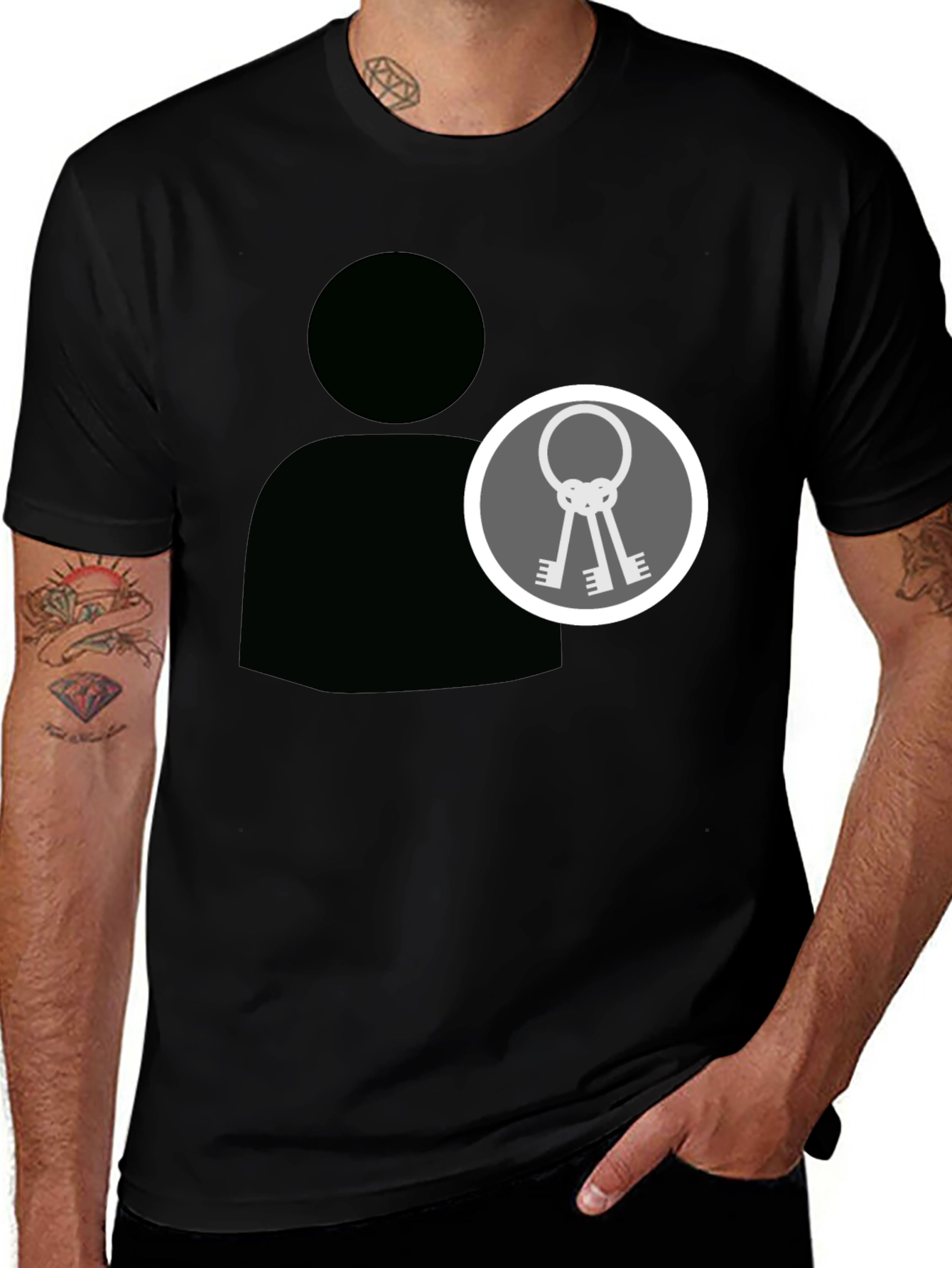 Black Graphic Tee - Person Icon with Keys