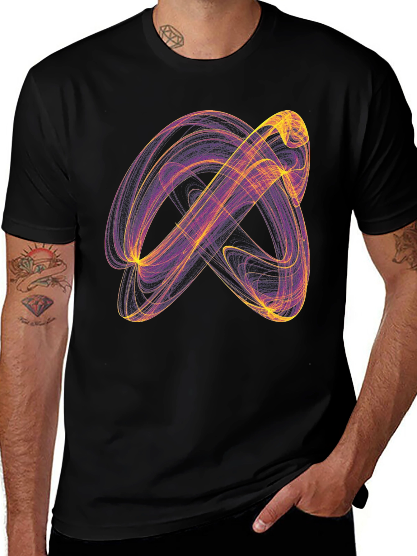 Abstract Swirl Graphic Tee - Black Cotton T-Shirt