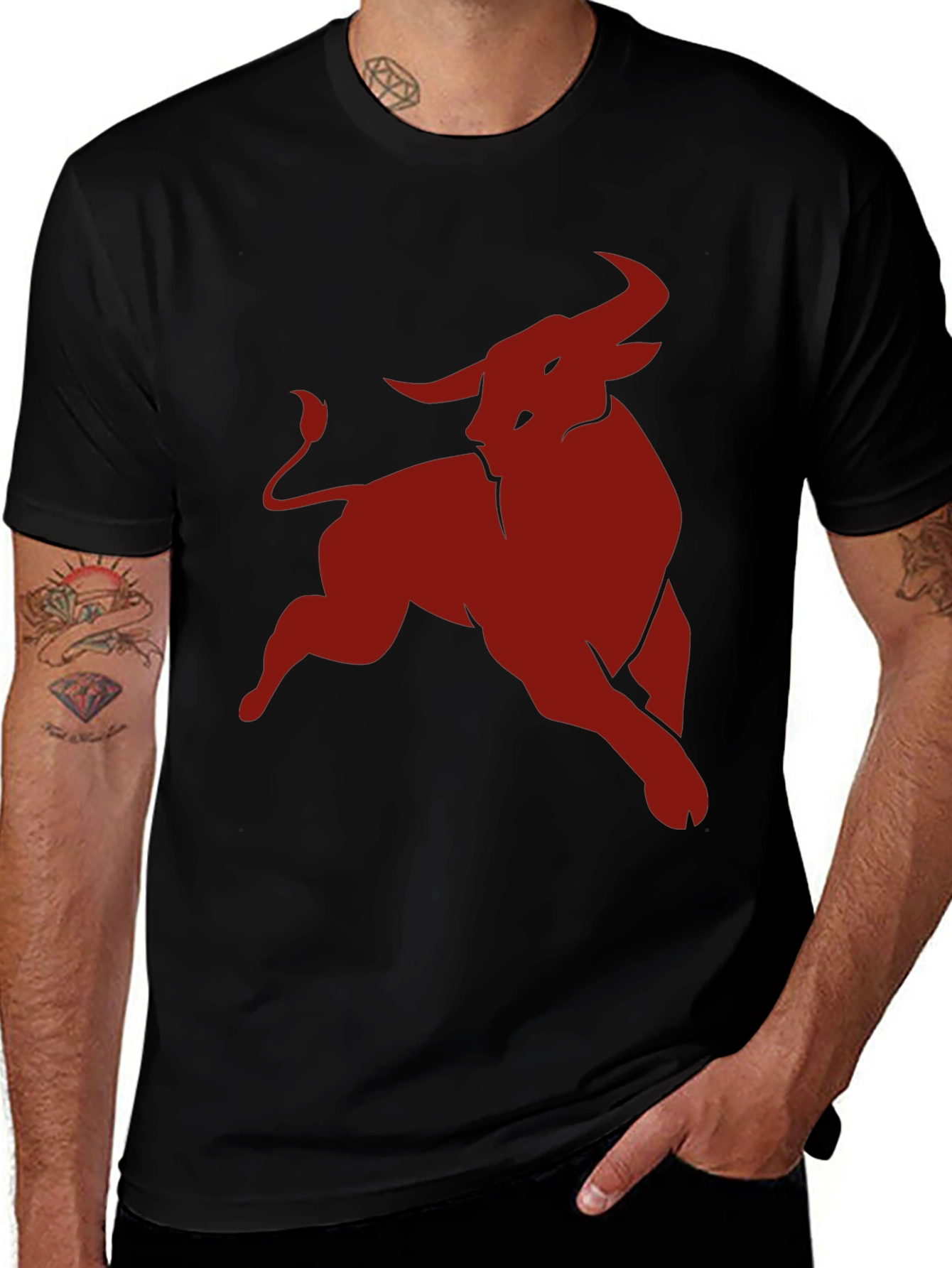 Variant 6 of Bold Bull Graphic Tee - Black Cotton Comfort