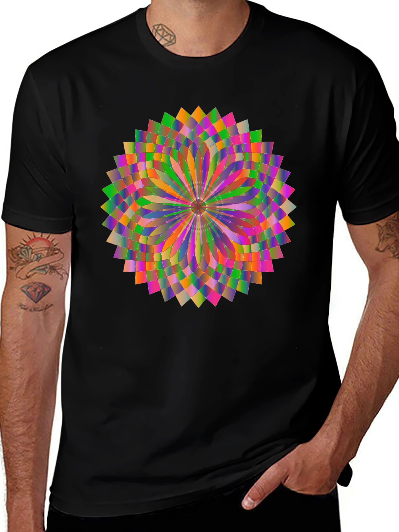 Variant 7 of Geometric Mandala Graphic Tee - Stylish Unisex Black T-Shirt