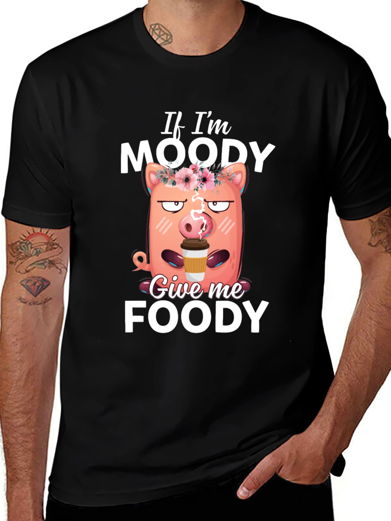Variant 15 of Moody Pig Foodie T-Shirt - Funny Coffee Lover Tee