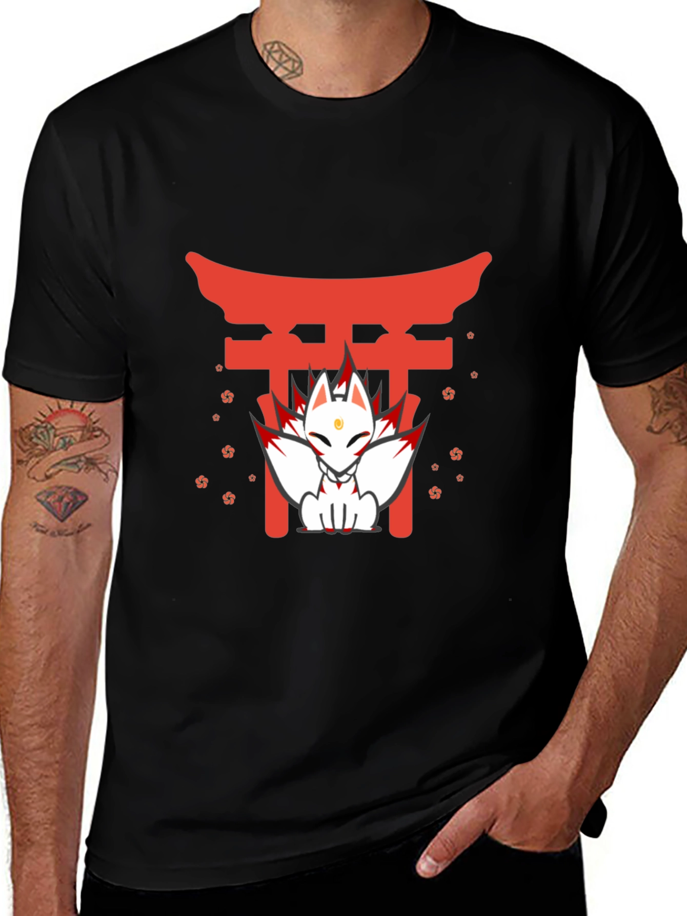 Variant 24 of Anime Fox Graphic Tee - Black Cotton T-Shirt