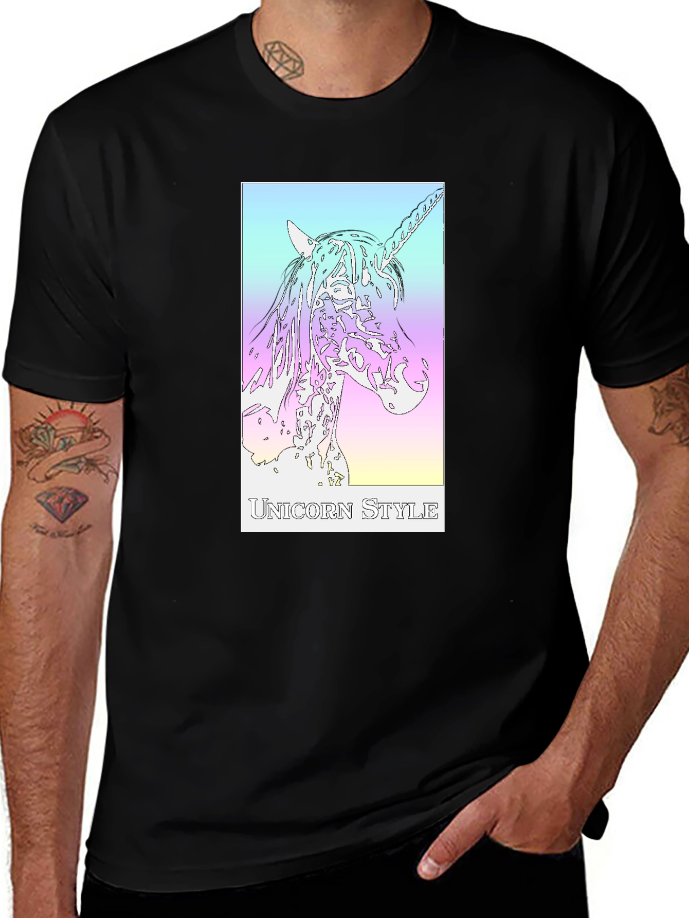 Variant 10 of Unicorn Style Graphic Tee - Black Cotton T-Shirt