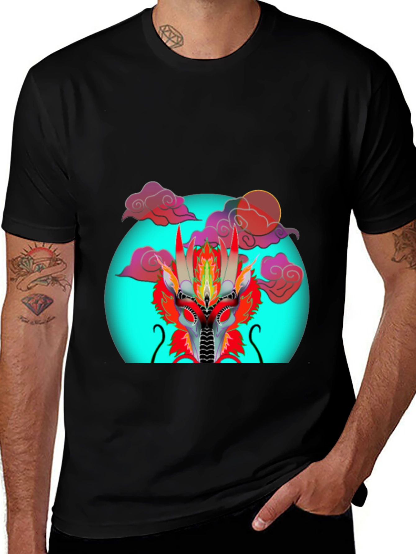 Variant 24 of Dragon Head Graphic Print Black T-Shirt