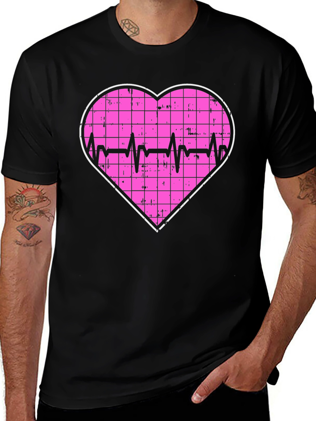 Variant 30 of Heartbeat Grid Heart T-Shirt - Black