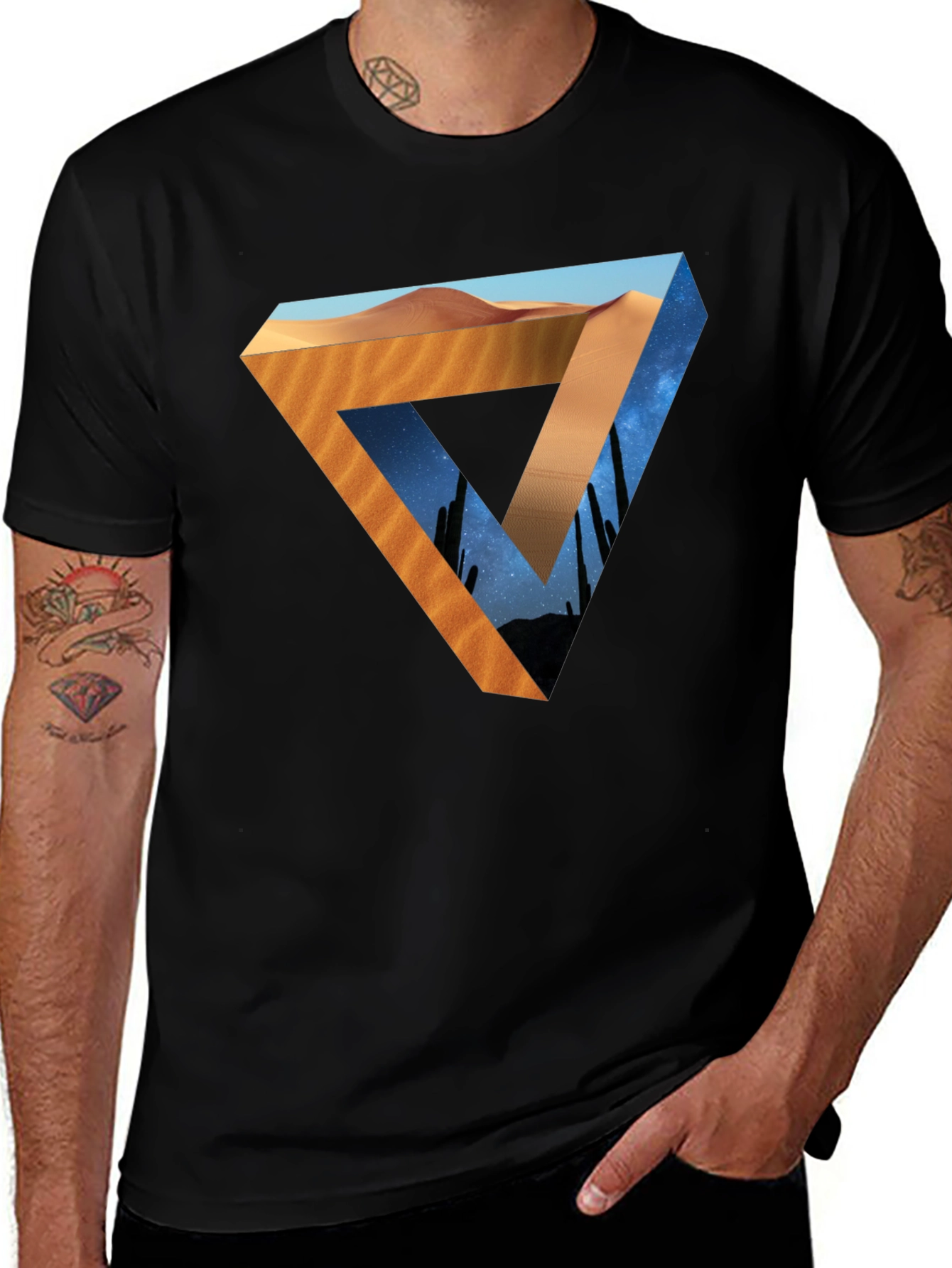 Variant 3 of Desert Sky Triangle Graphic Tee - Black Cotton Shirt