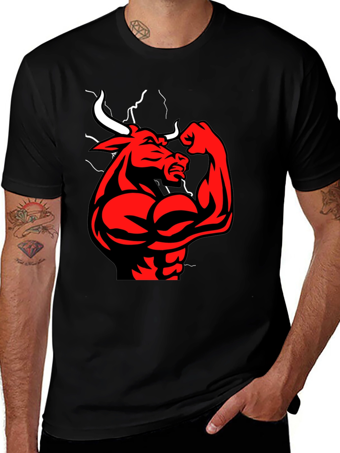 Variant 16 of Men's Black T-Shirt with Red Bull Graphic