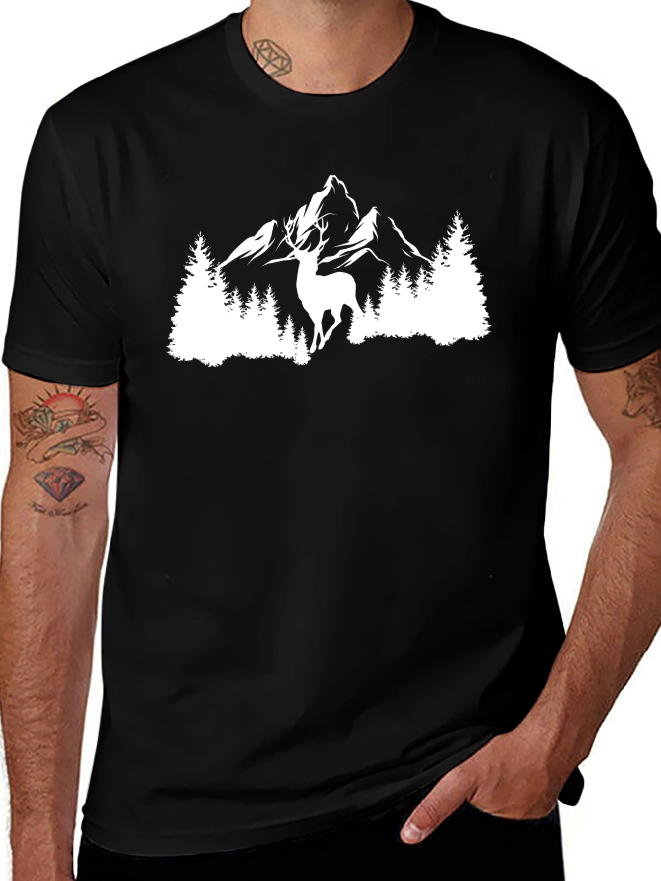 Variant 17 of Mountain Deer Graphic Tee - Nature Lover's Shirt