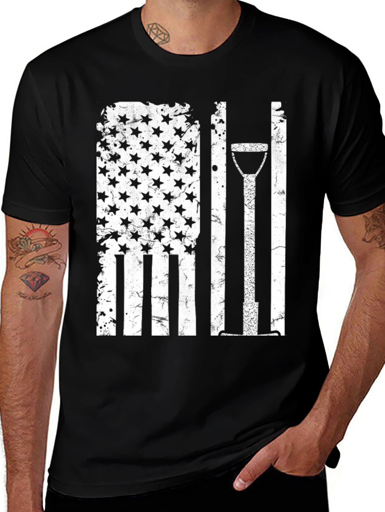 American Flag Shovel Graphic T-Shirt