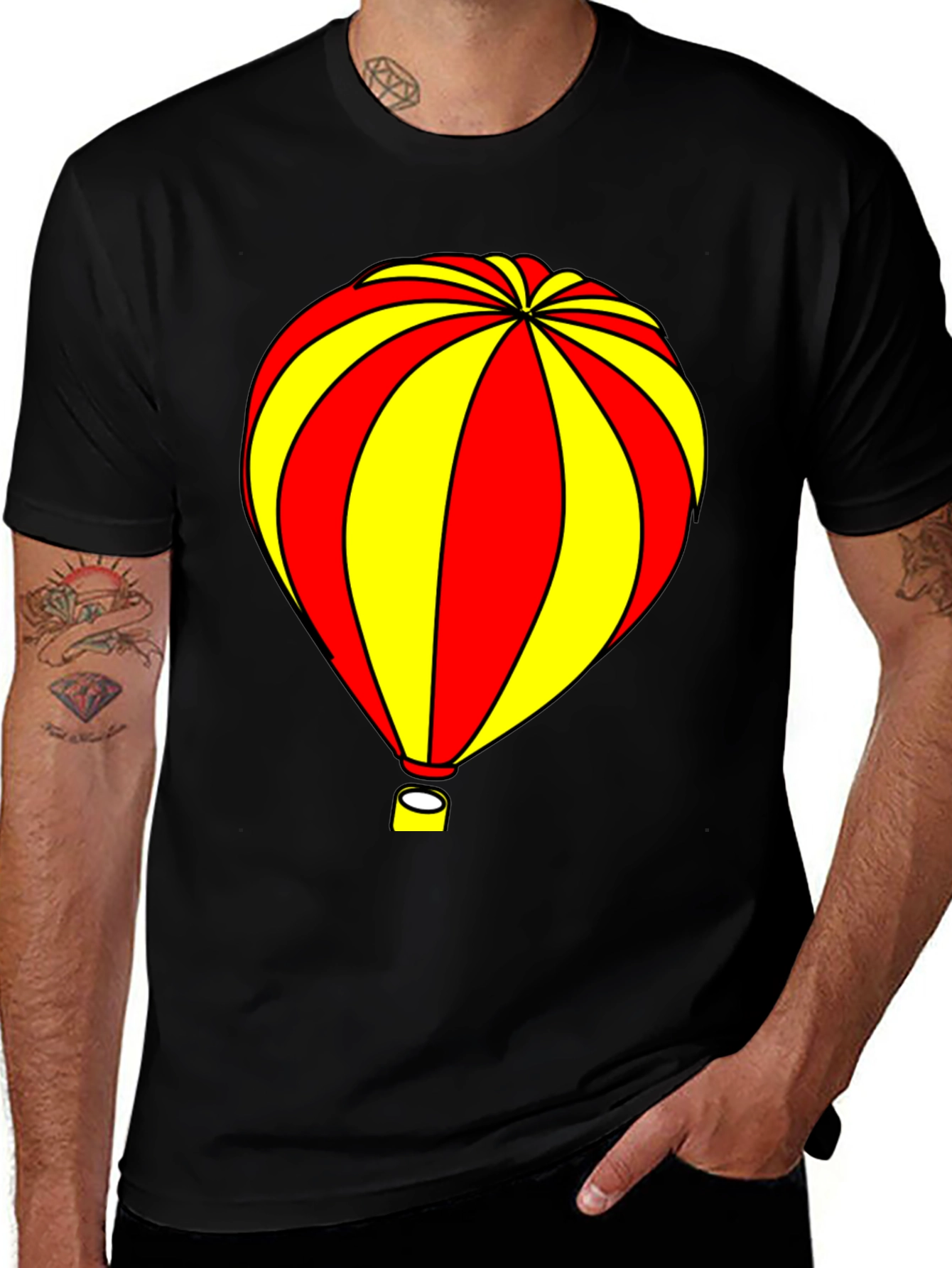 Variant 30 of Hot Air Balloon Graphic Tee - Black Cotton T-Shirt