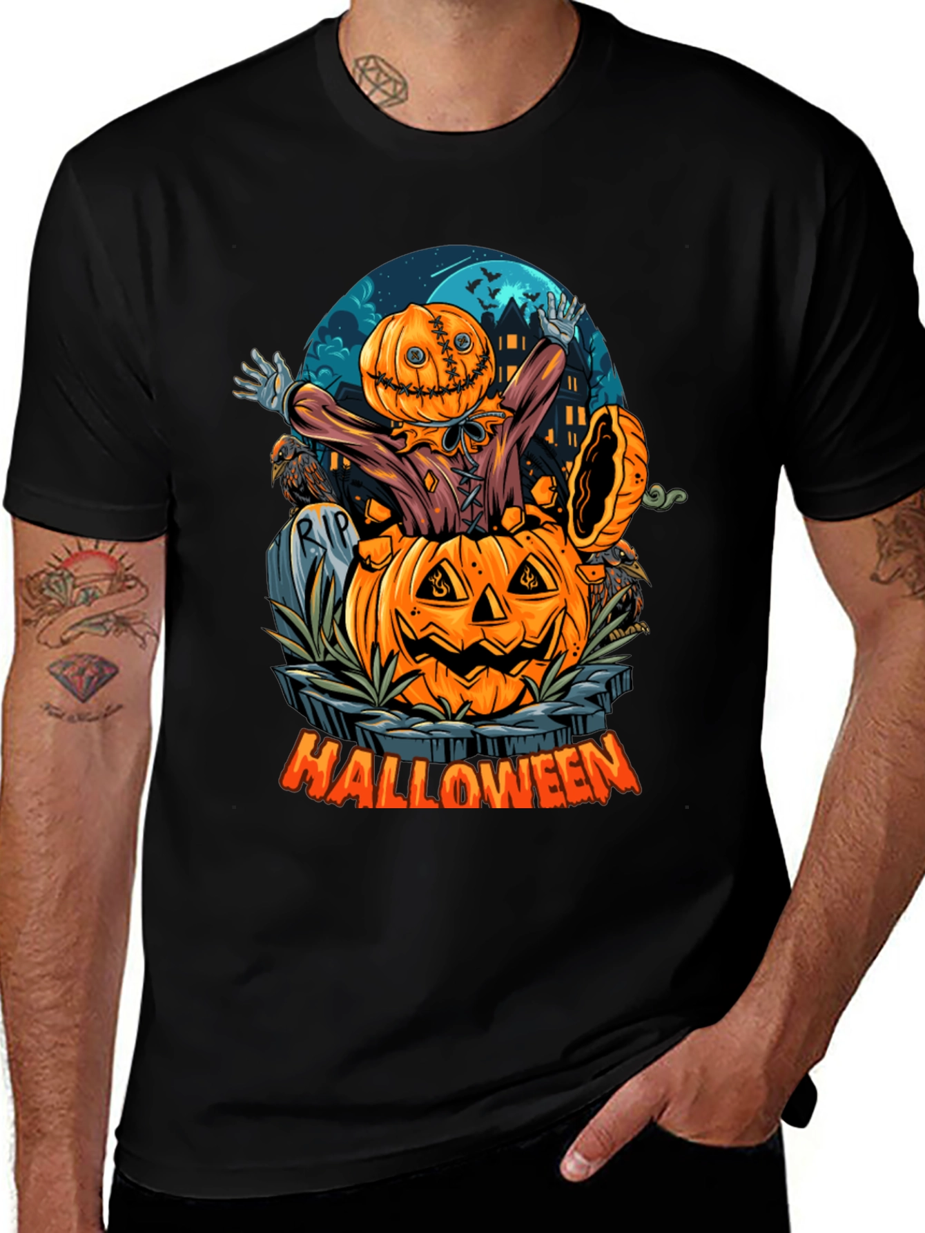 Halloween Pumpkin Scarecrow Graphic T-Shirt