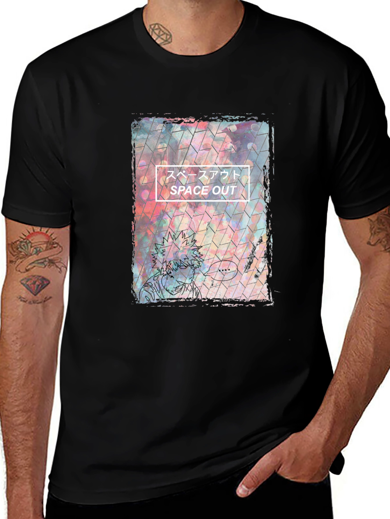 Variant 17 of Anime Space Out Graphic Black T-Shirt