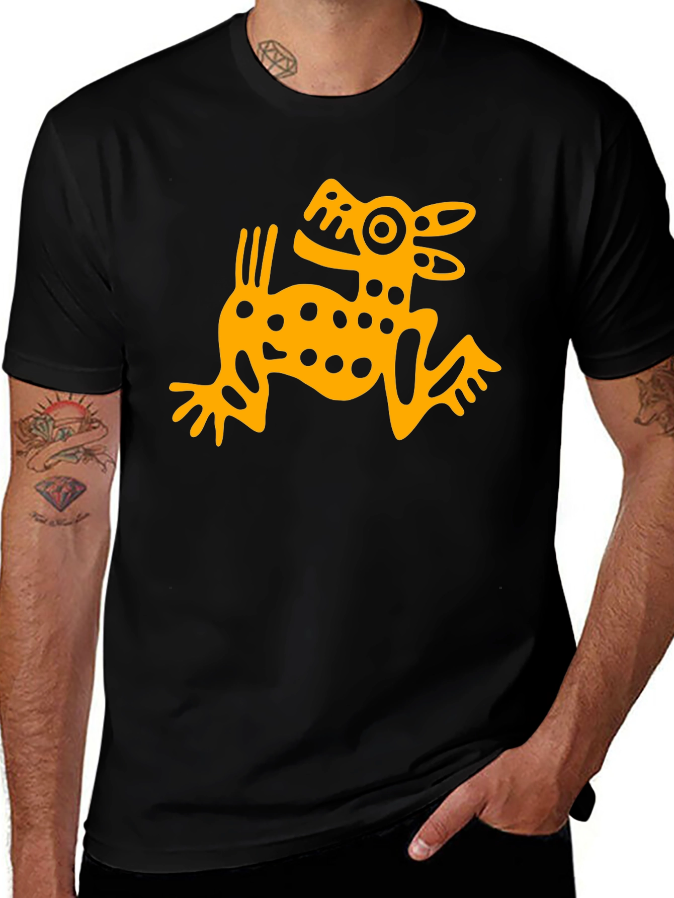 Aztec Dog Graphic T-Shirt - Black, Menswear